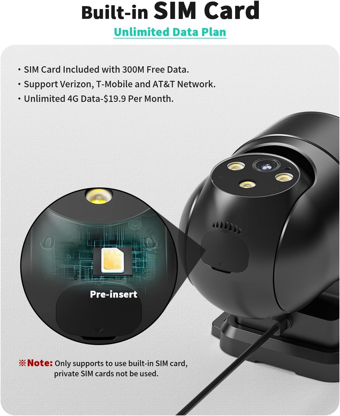 4G LTE Cellular Security Camera Outdoor - No WiFi, 360° View, 2K Color Night Vision, 24/7 Recording