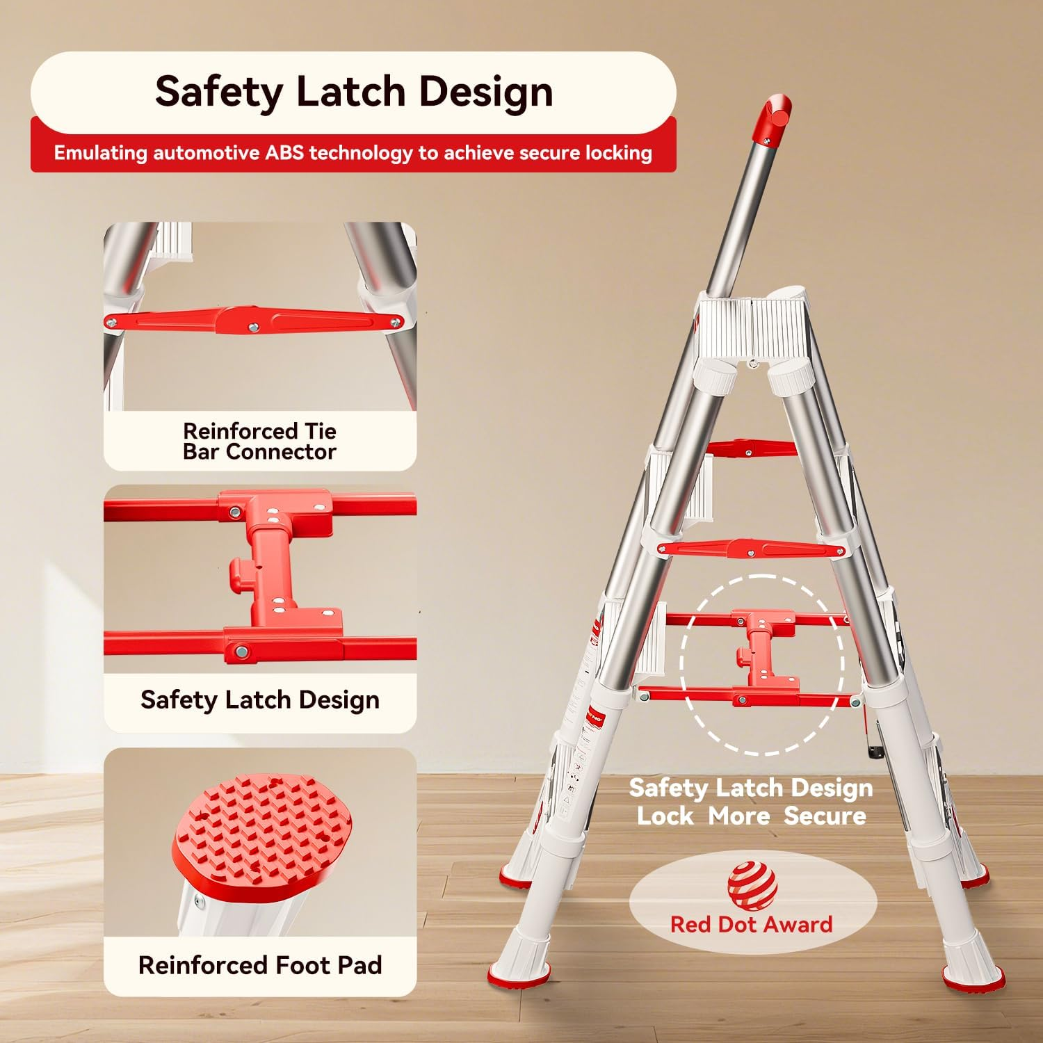 Telescoping A-Frame Ladder 4-Step Aluminum - 600lbs Capacity with Safety Lock & Compact 3.5ft Storage
