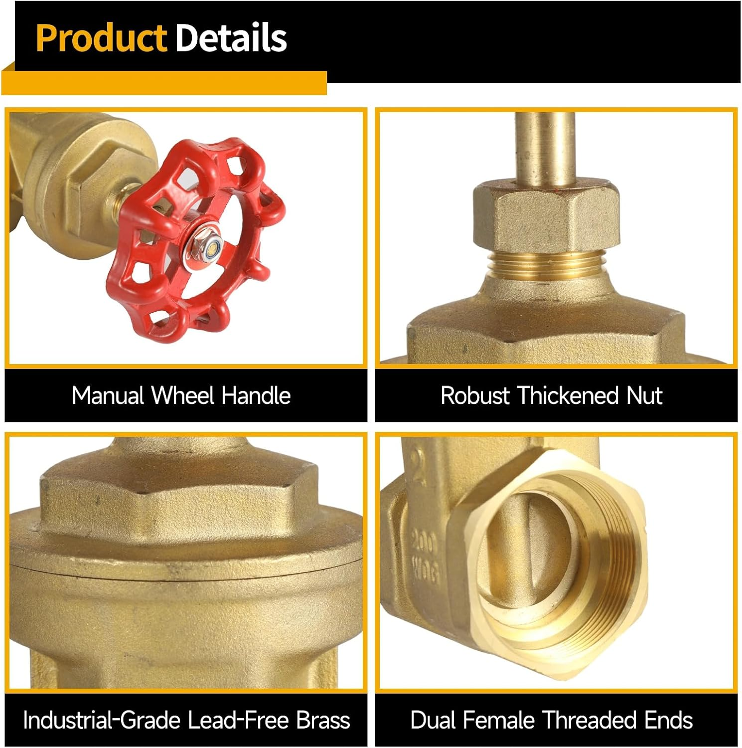 2" NPT Brass Gate Valve - Heavy-Duty DN50 Full Port with Manual Wheel Handle for Industrial Plumbing