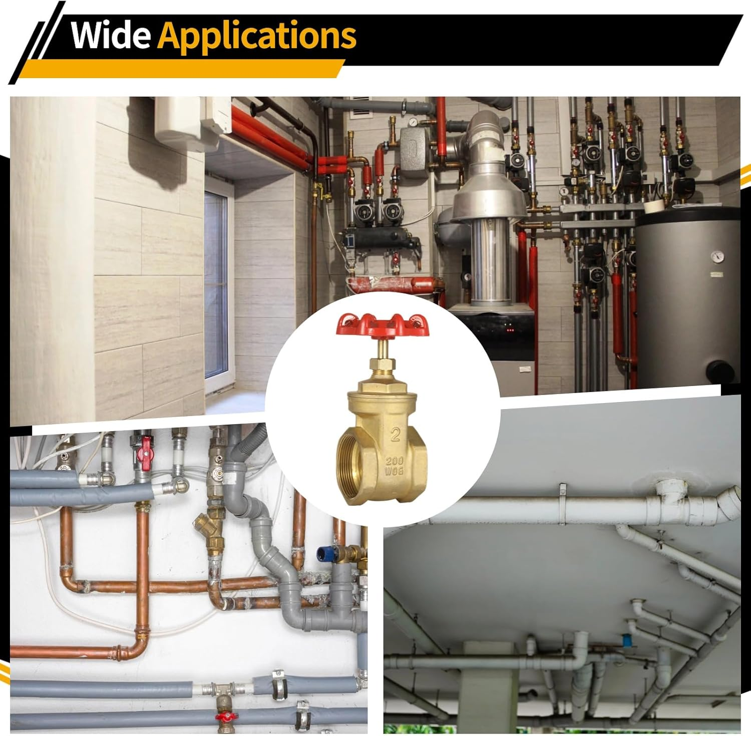 2" NPT Brass Gate Valve - Heavy-Duty DN50 Full Port with Manual Wheel Handle for Industrial Plumbing