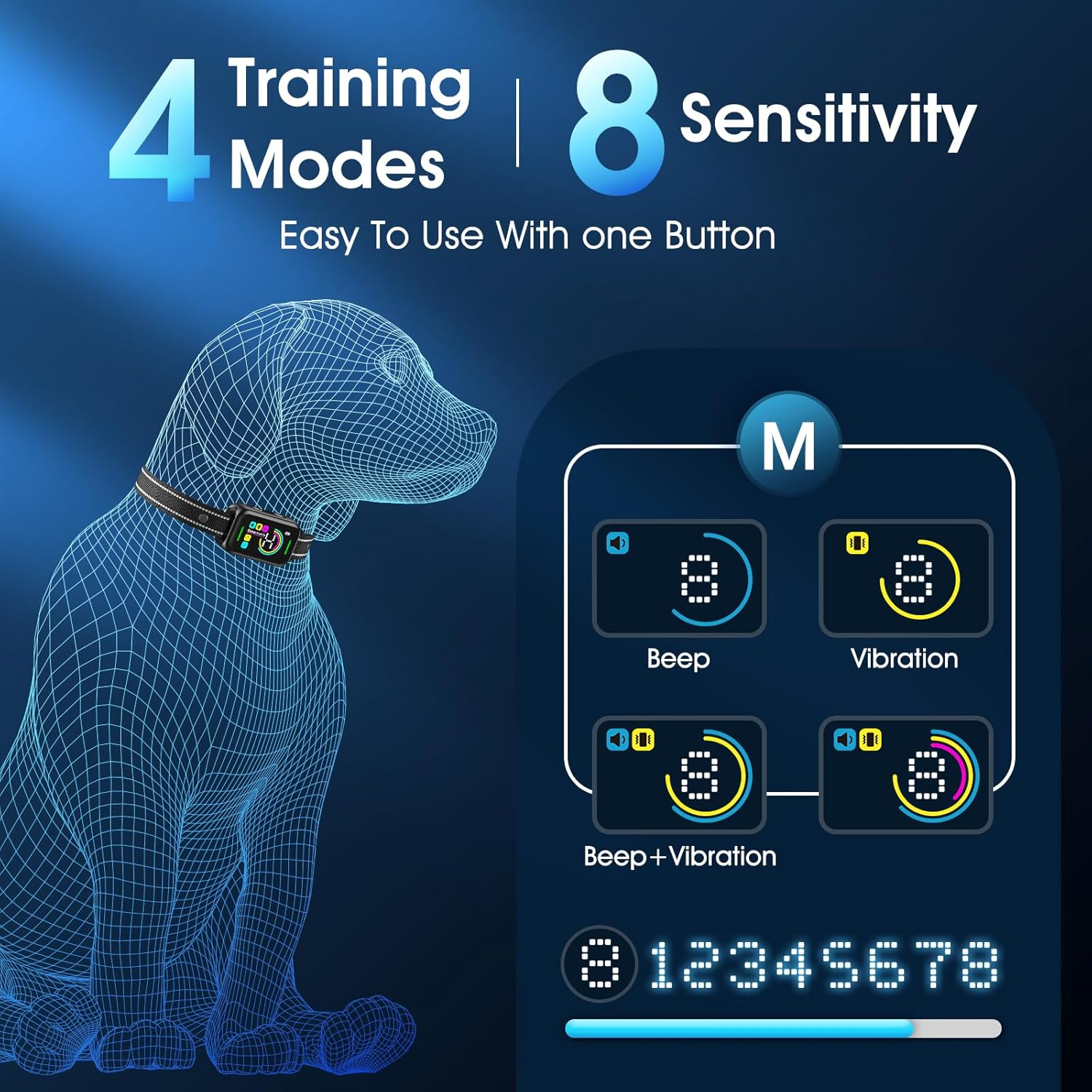 AI Smart Bark Collar - Waterproof Dog Training Collar with 8 Sensitivity Levels, Beep, Vibration & Shock Modes for Small to Large Dogs