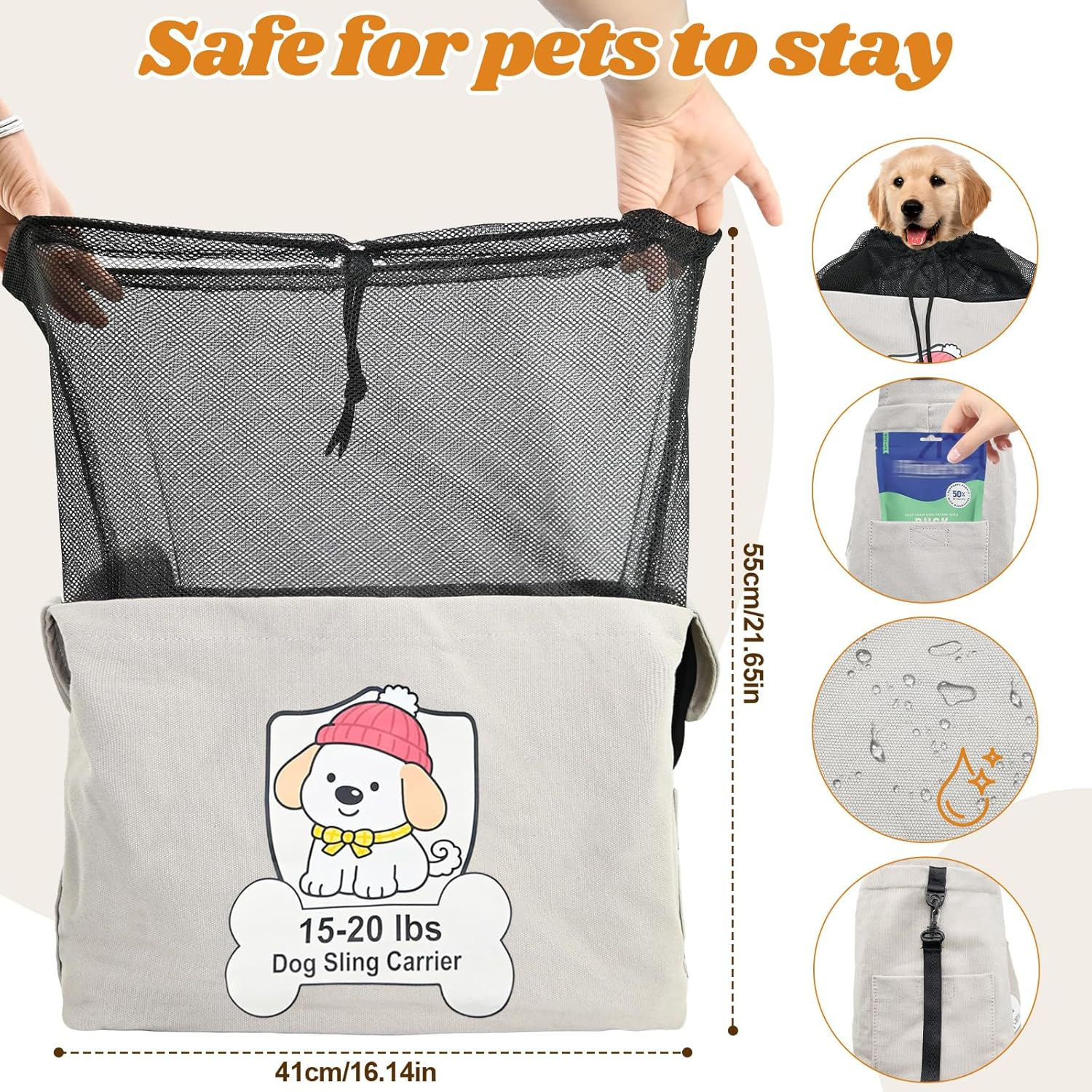 Dog Sling Carrier for Small Dogs 15-20 lbs - Hands-Free Pet Carrier with Hard Bottom Support for French Bulldogs, Corgis & Westies