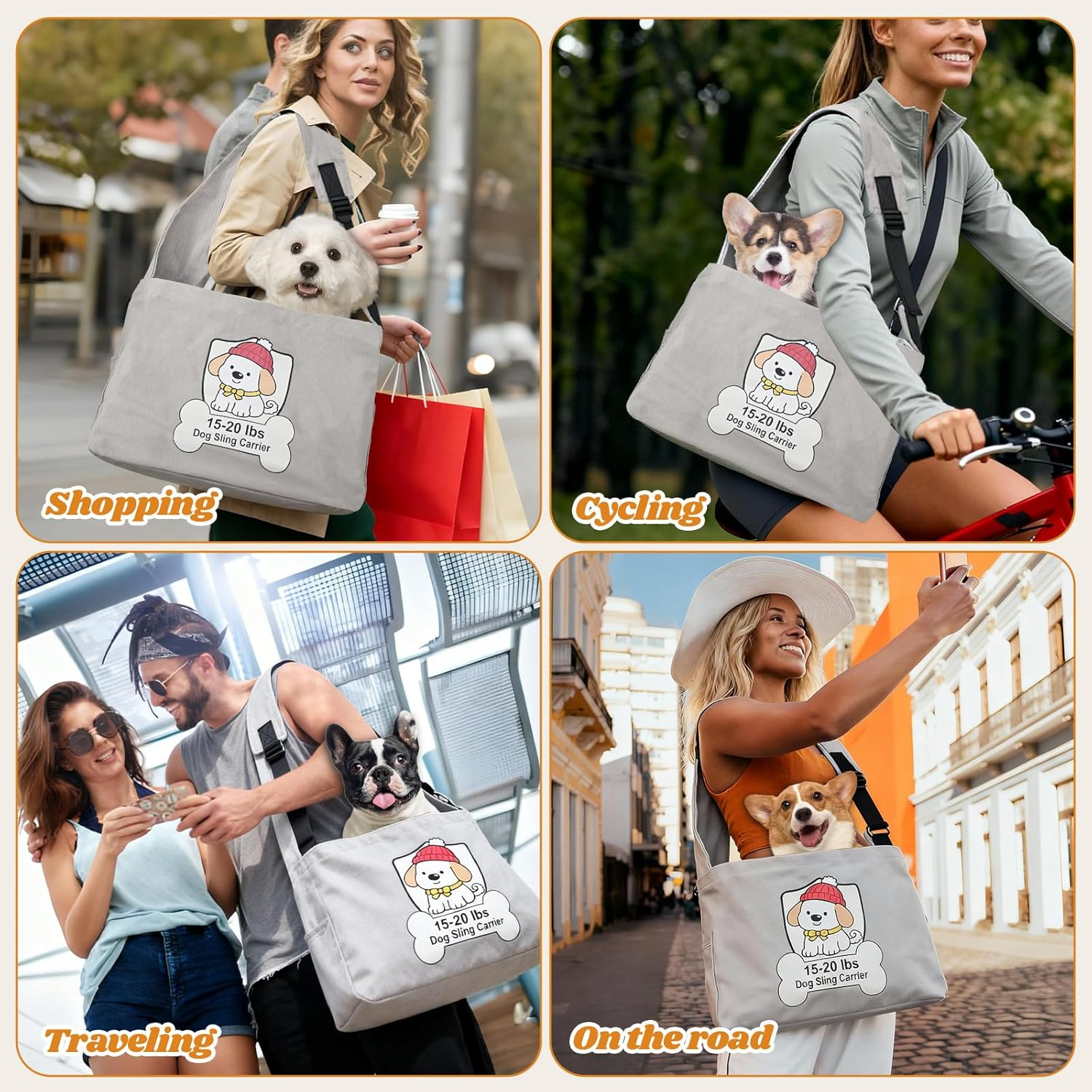 Dog Sling Carrier for Small Dogs 15-20 lbs - Hands-Free Pet Carrier with Hard Bottom Support for French Bulldogs, Corgis & Westies