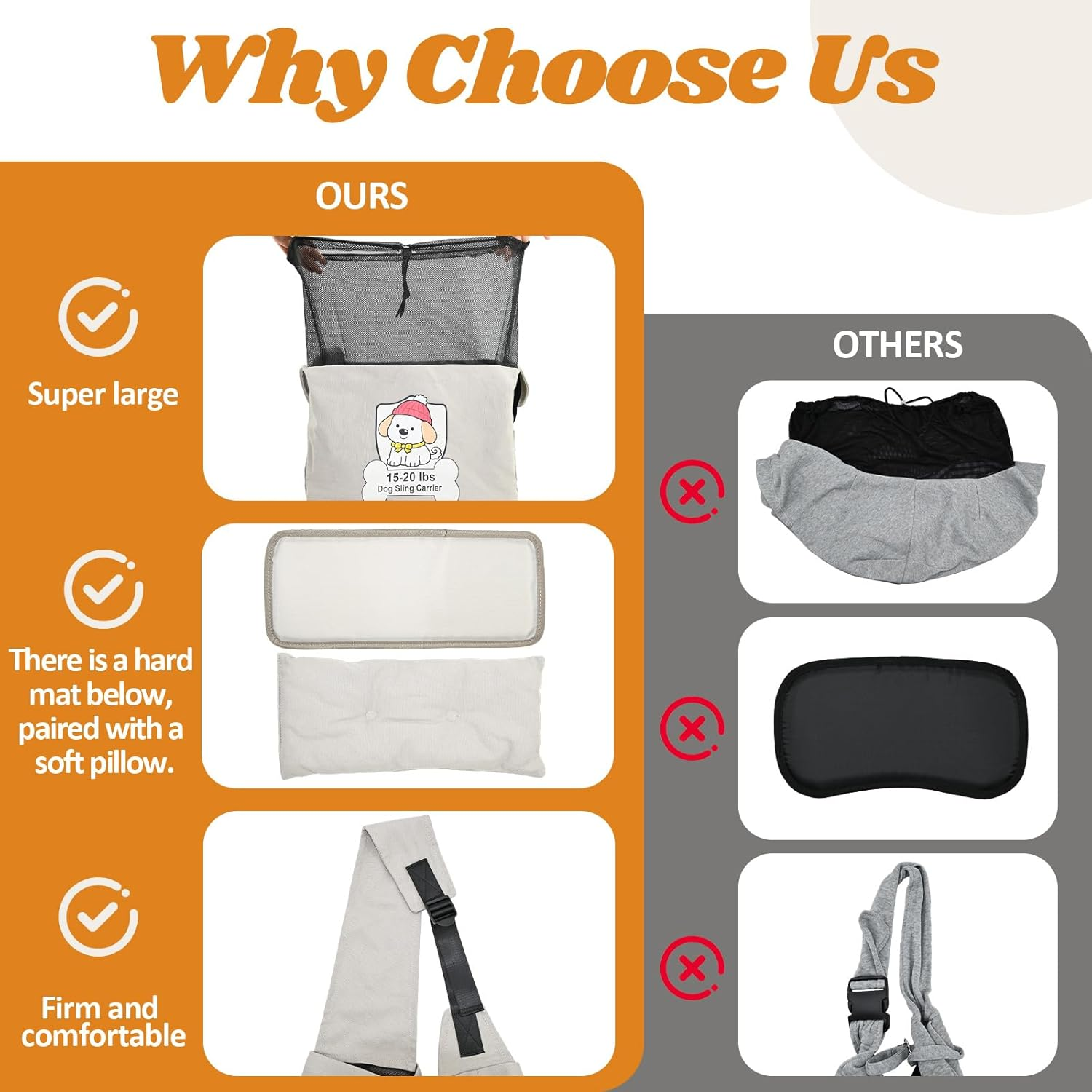 Dog Sling Carrier for Small Dogs 15-20 lbs - Hands-Free Pet Carrier with Hard Bottom Support for French Bulldogs, Corgis & Westies