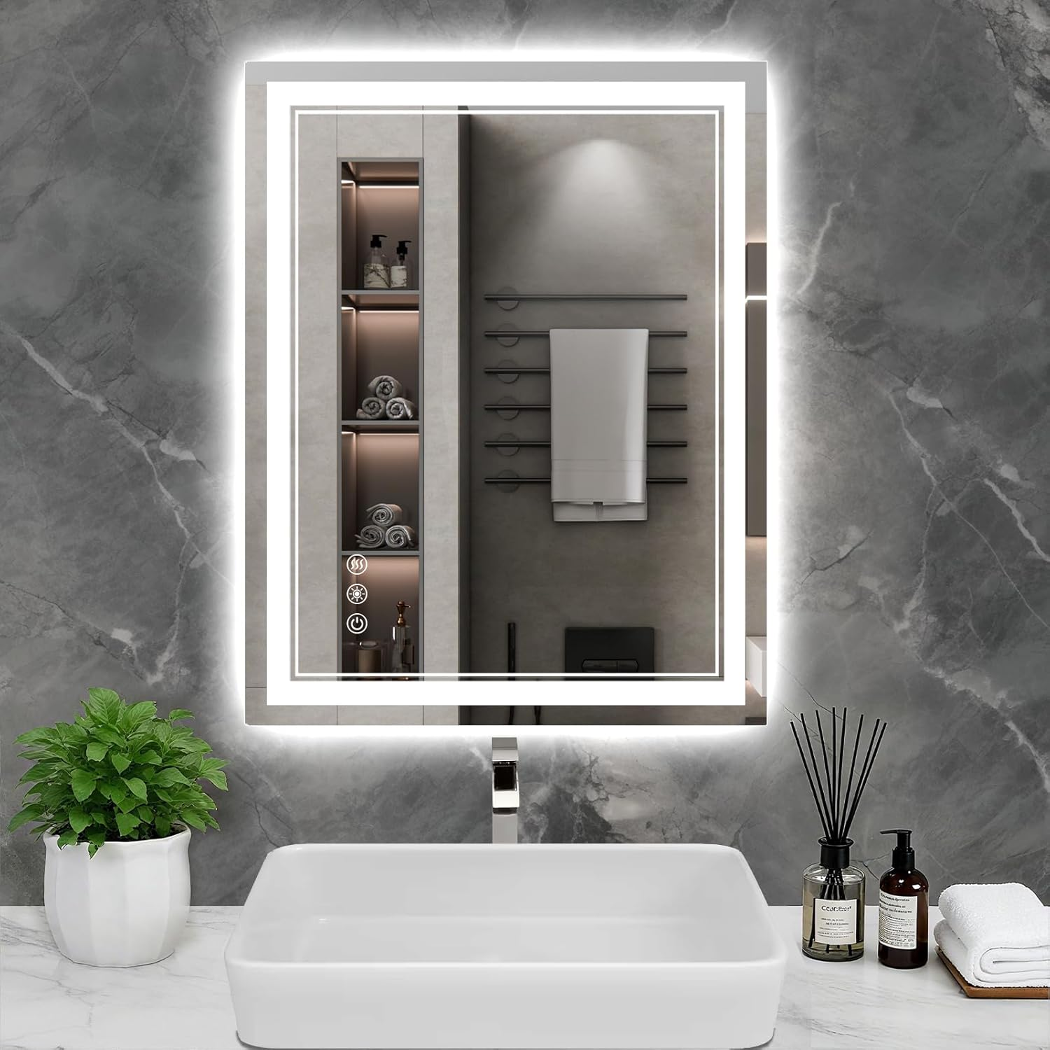14x10 Inch LED Vanity Mirror - Wall Mounted Bathroom Mirror with Front & Back Lighting, Anti-Fog, Dimmable 3 Color Modes
