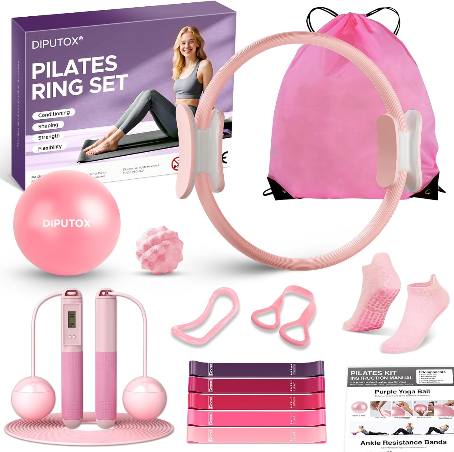 Pilates Ring Kit - Complete Home Workout Set with Magic Circle, Resistance Bands & Exercise Ball