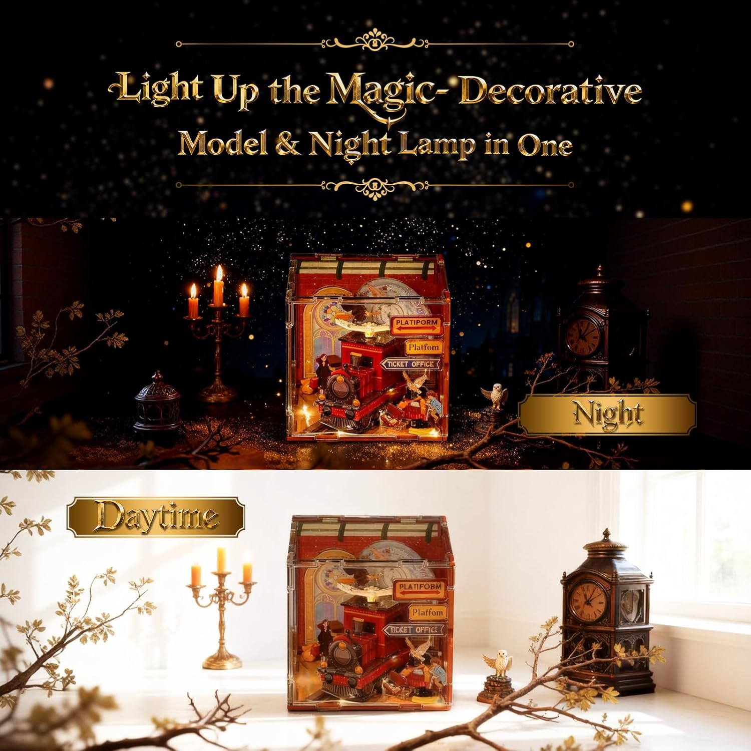 Magic Station 3D Puzzle - LED Light-Up Acrylic Train Station Model for Kids & Adults Ages 8+