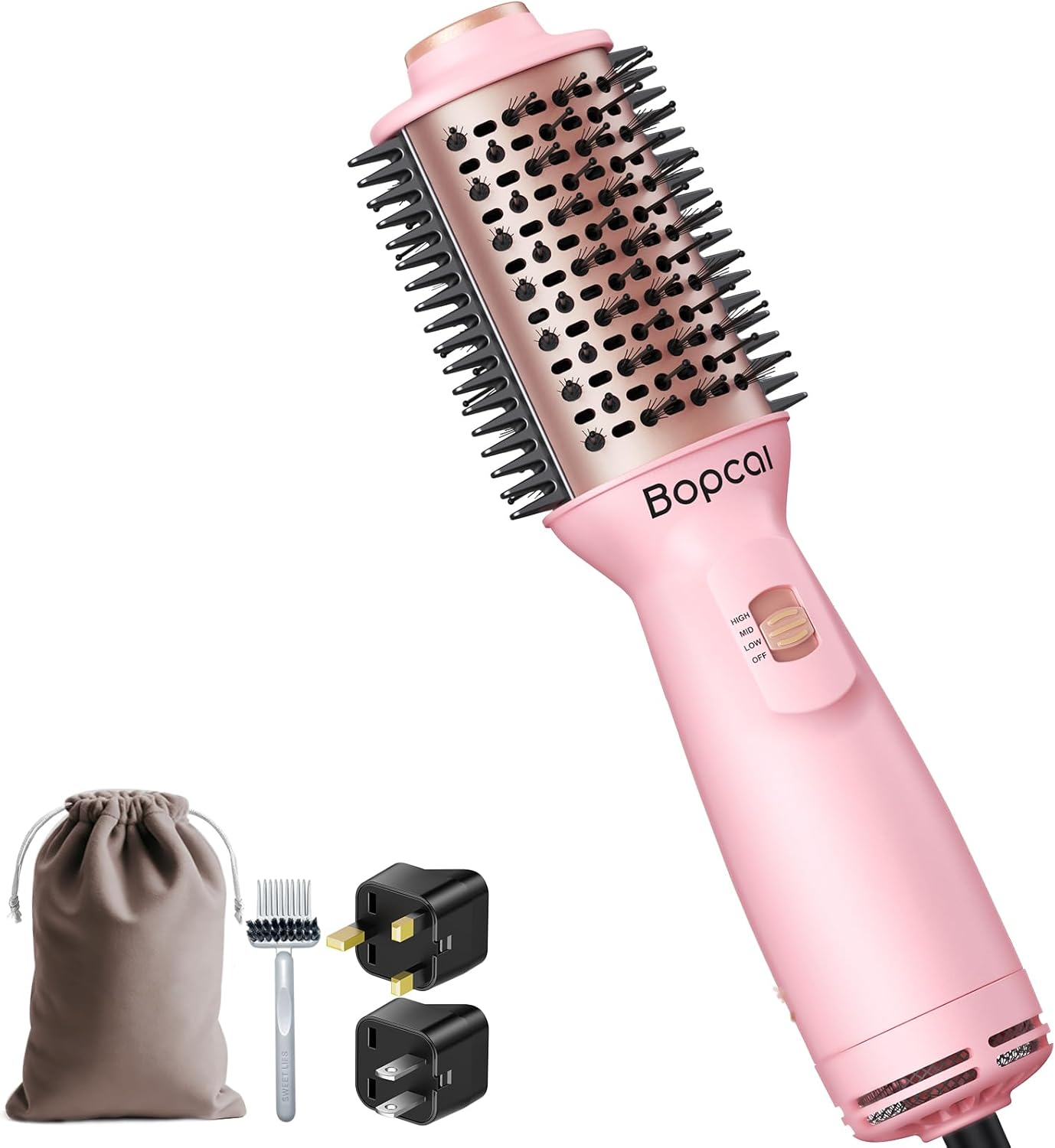 Dual Voltage Travel Blow Dryer Brush - Mini 4-in-1 Hot Air Brush with Ionic Technology | 100-240V