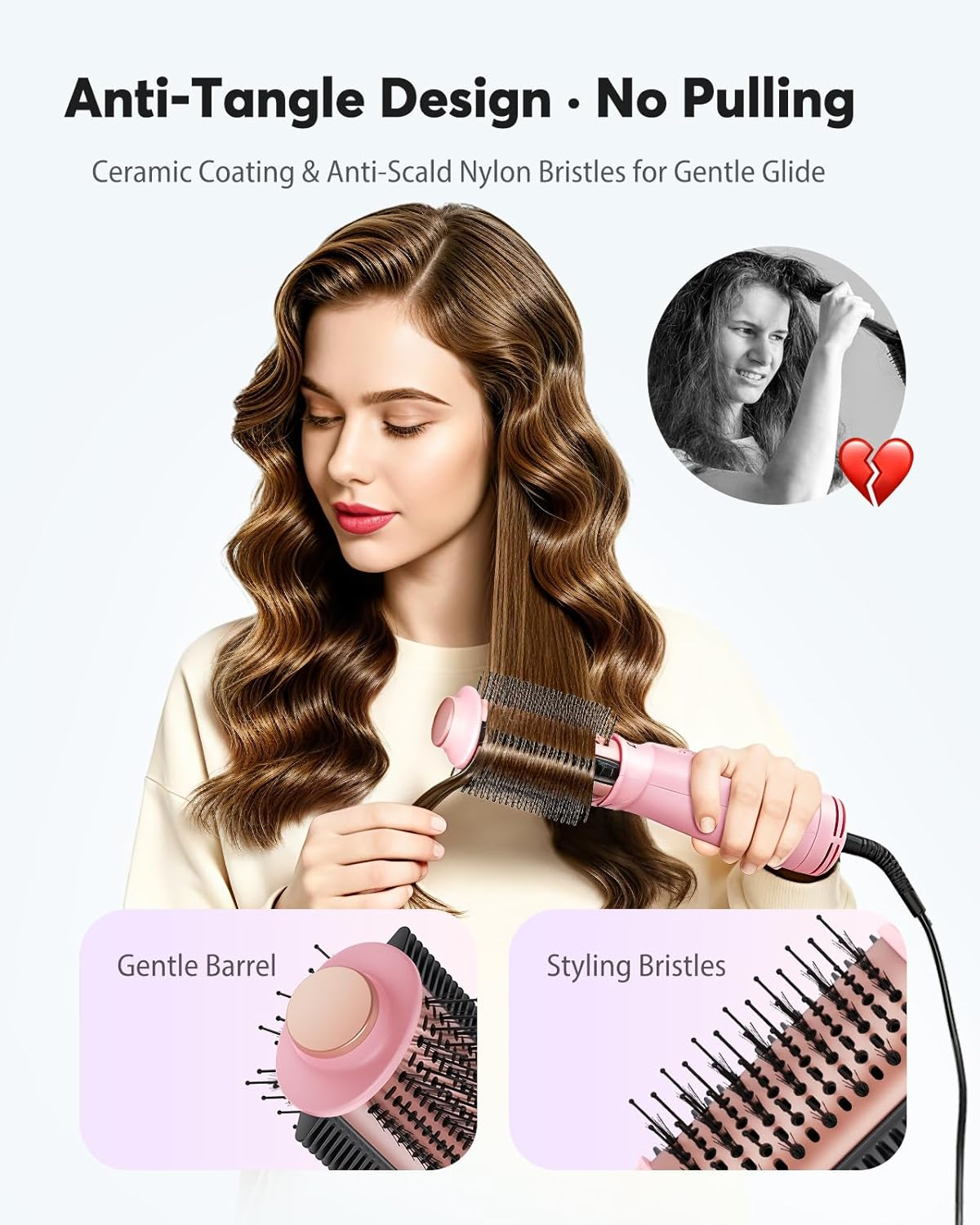 Dual Voltage Travel Blow Dryer Brush - Mini 4-in-1 Hot Air Brush with Ionic Technology | 100-240V