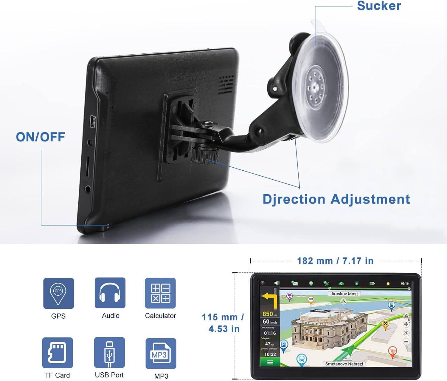 GPS Navigator for Car – 2026 Map, 7" Touch Screen, 256MB-16GB Navigate with confidence