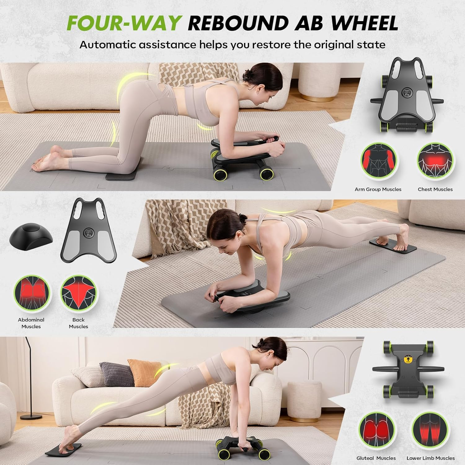 Ab Roller with Elbow Support - 4-Wheel Core Workout Machine for Home Gym Abdominal Training