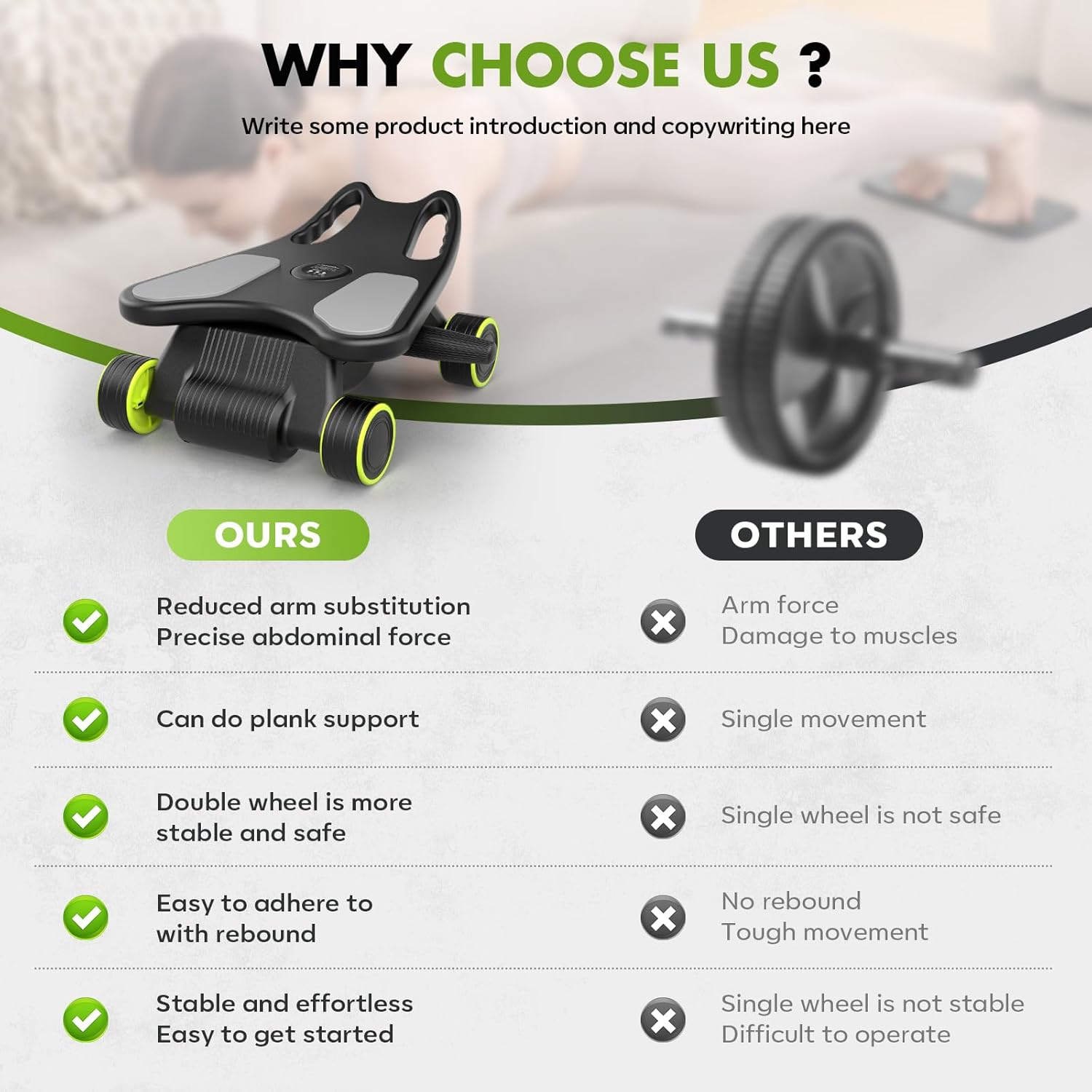 Ab Roller with Elbow Support - 4-Wheel Core Workout Machine for Home Gym Abdominal Training