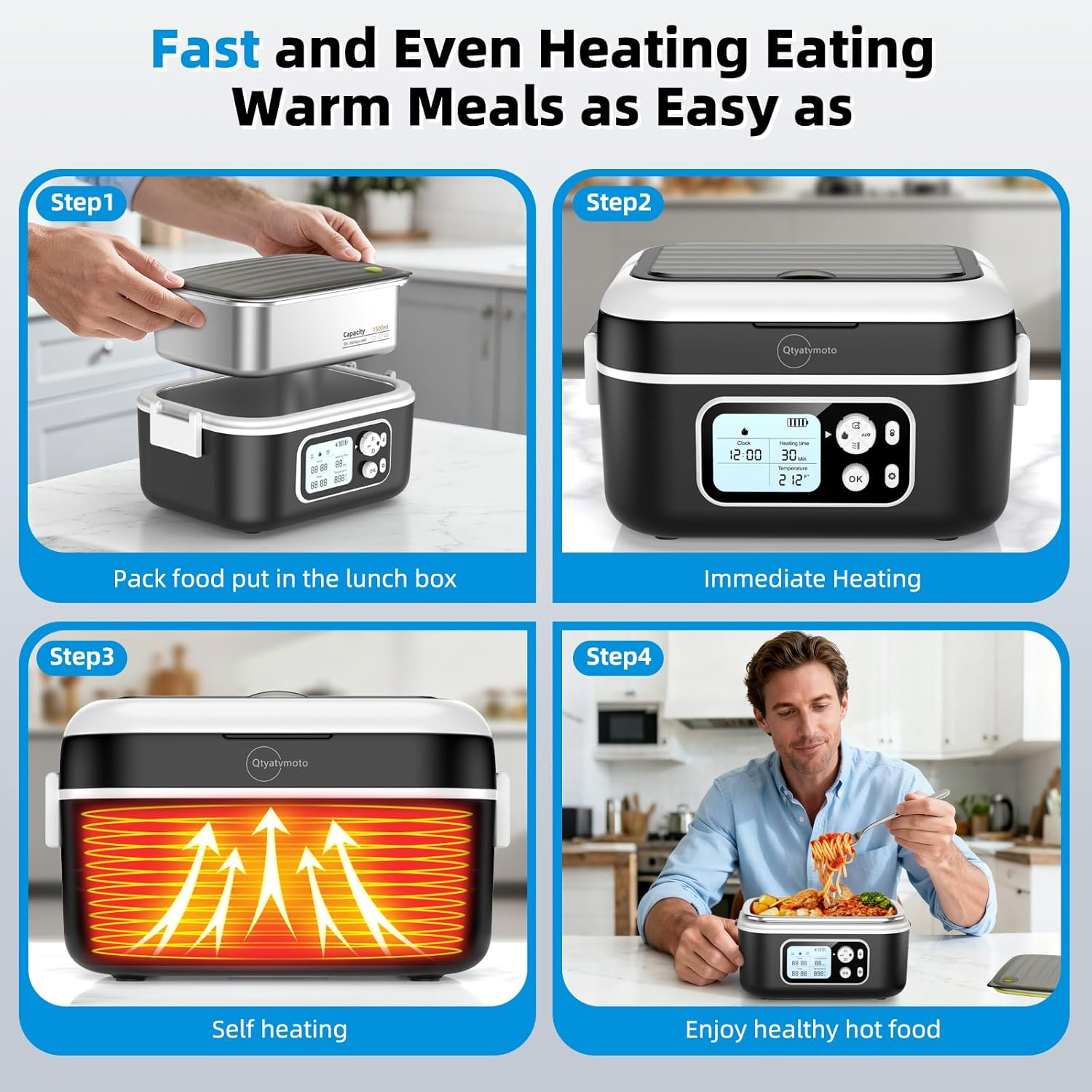 Heated Lunch Box 24000mAh Cordless Electric Food Warmer - Portable Hot Meal Container for Work, Travel & Outdoor