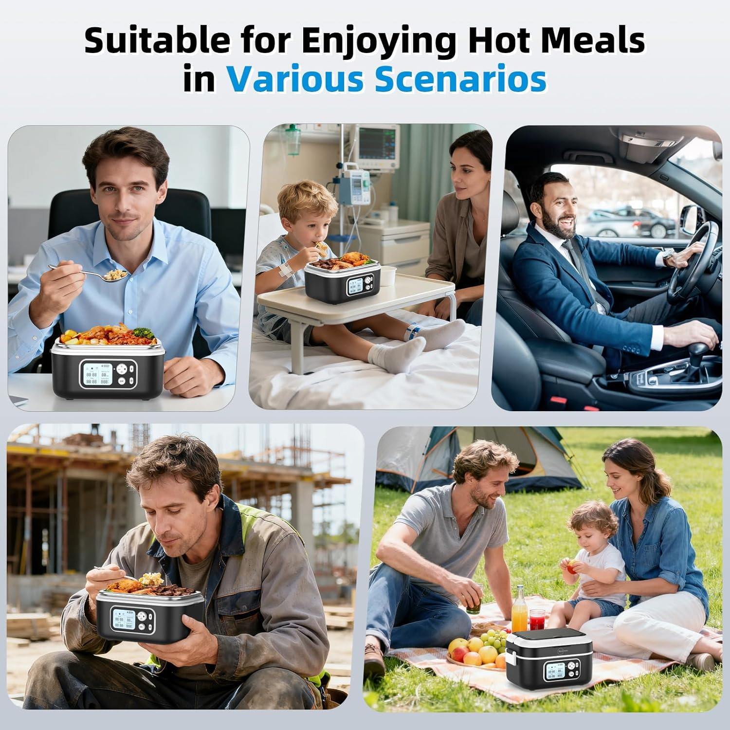 Heated Lunch Box 24000mAh Cordless Electric Food Warmer - Portable Hot Meal Container for Work, Travel & Outdoor