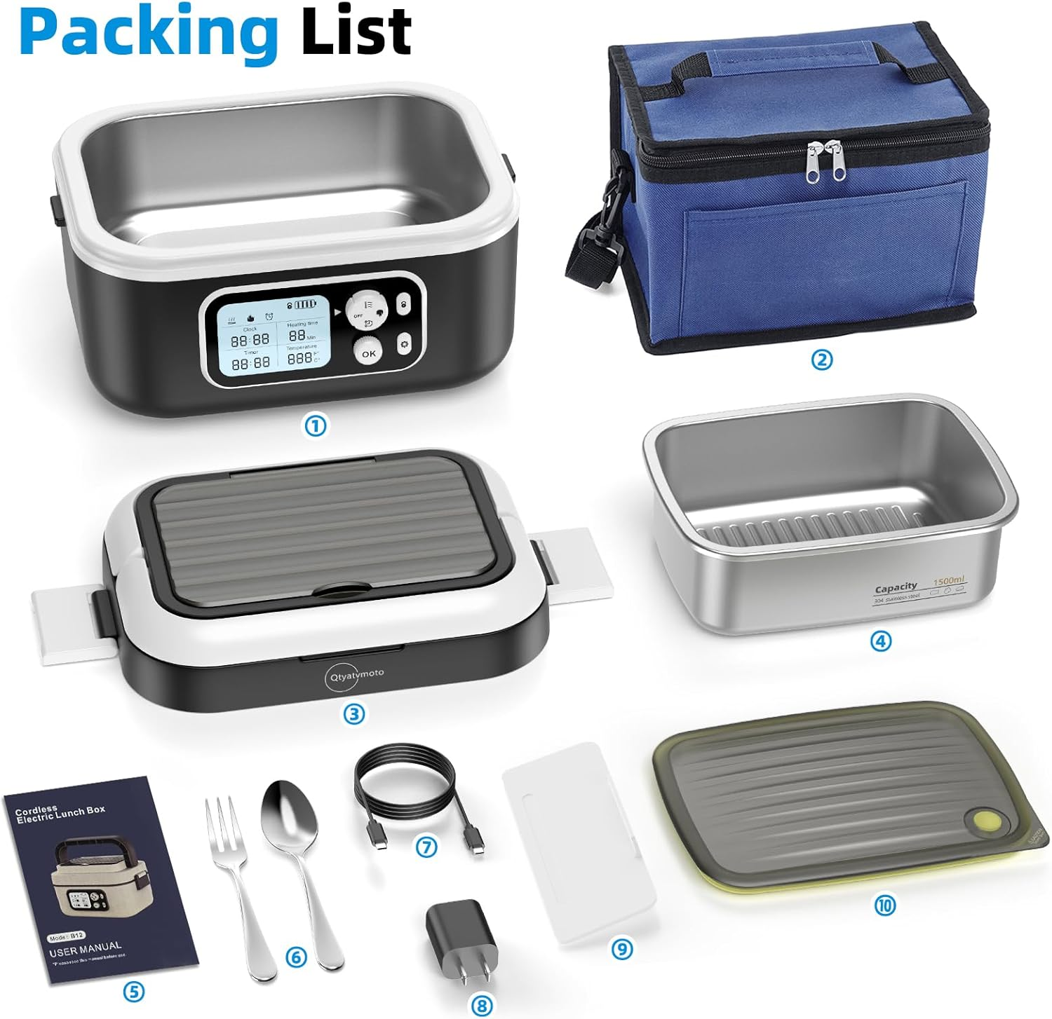 Heated Lunch Box 24000mAh Cordless Electric Food Warmer - Portable Hot Meal Container for Work, Travel & Outdoor