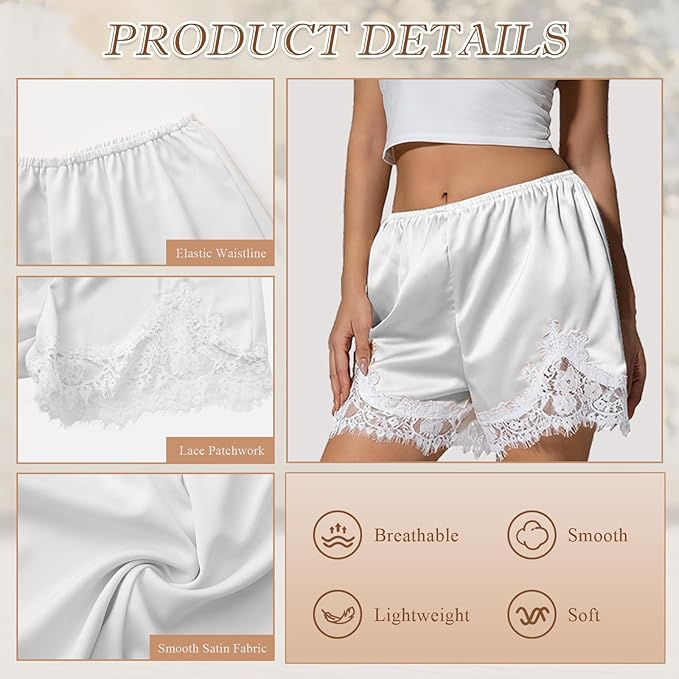 Women's Y2K Satin Shorts - Low Rise Lace Trim Mini Shorts for Lounge & Clubwear