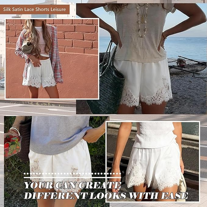 Women's Y2K Satin Shorts - Low Rise Lace Trim Mini Shorts for Lounge & Clubwear