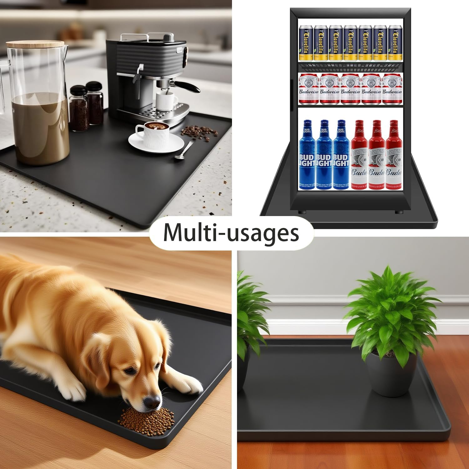 Washer and Dryer Mat - 23.6" x 23.6" Silicone Non-Slip Waterproof Protector Cover for Washing Machine and Dryer Top