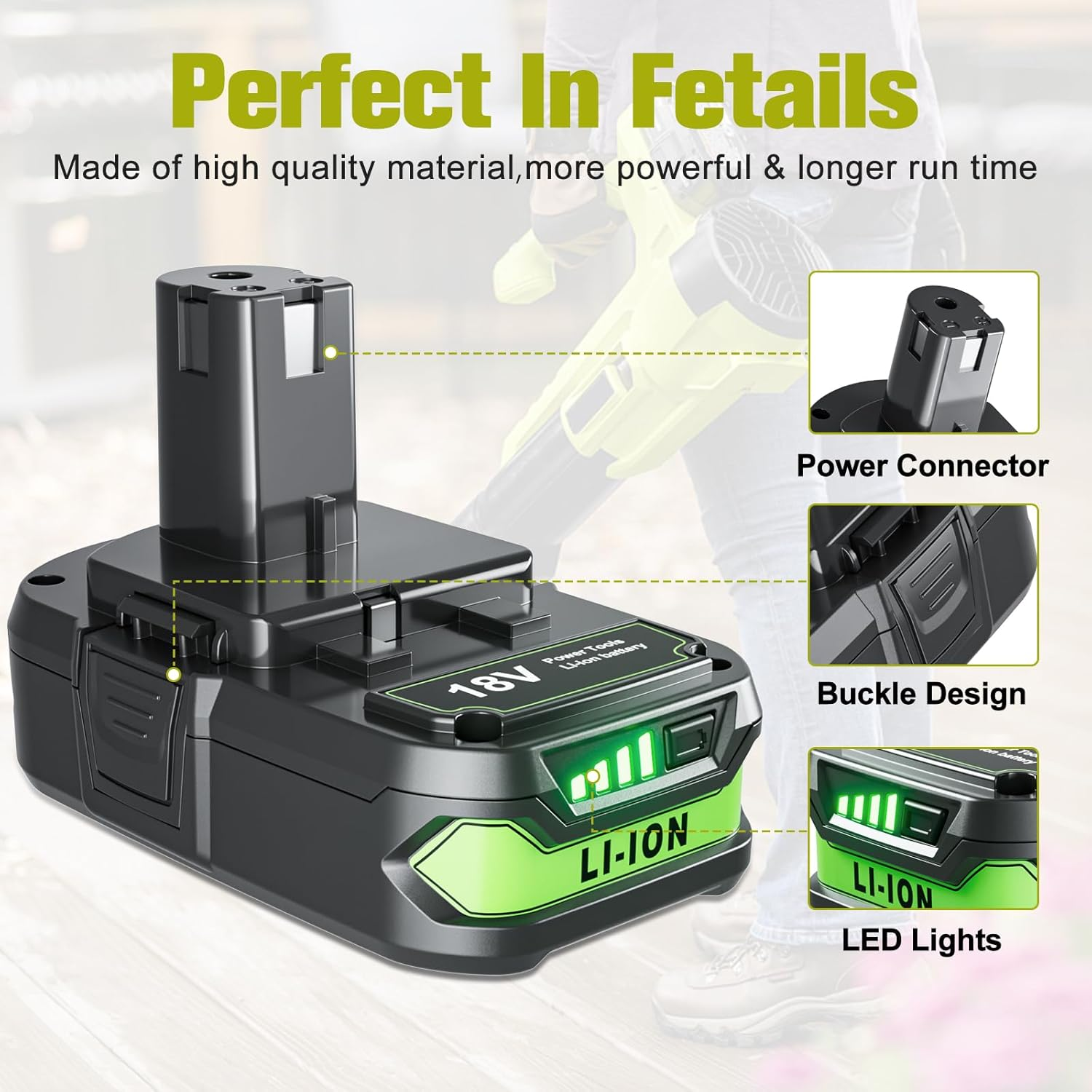 Ryobi P107 Battery Replacement 4000mAh - Compatible with Ryobi ONE+ 18V Cordless Tools