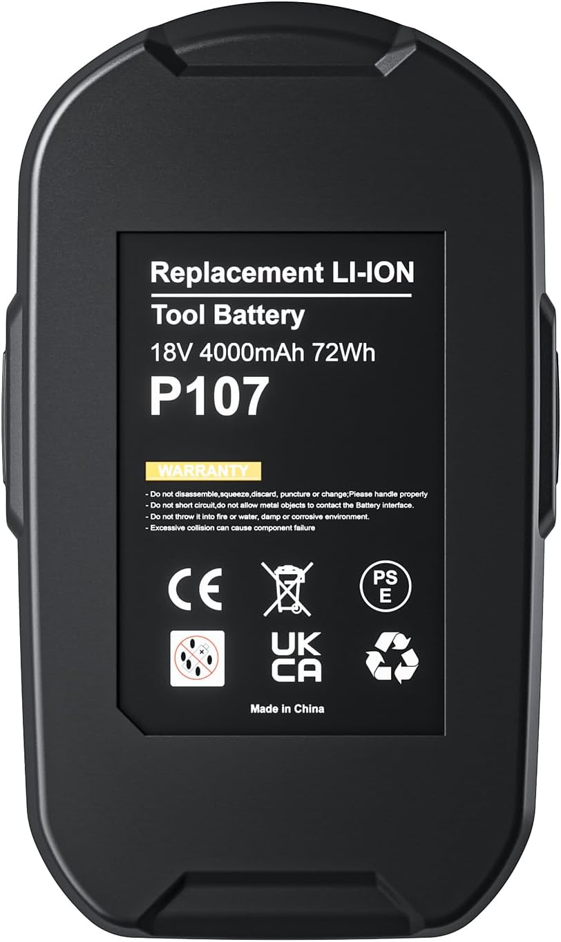 Ryobi P107 Battery Replacement 4000mAh - Compatible with Ryobi ONE+ 18V Cordless Tools