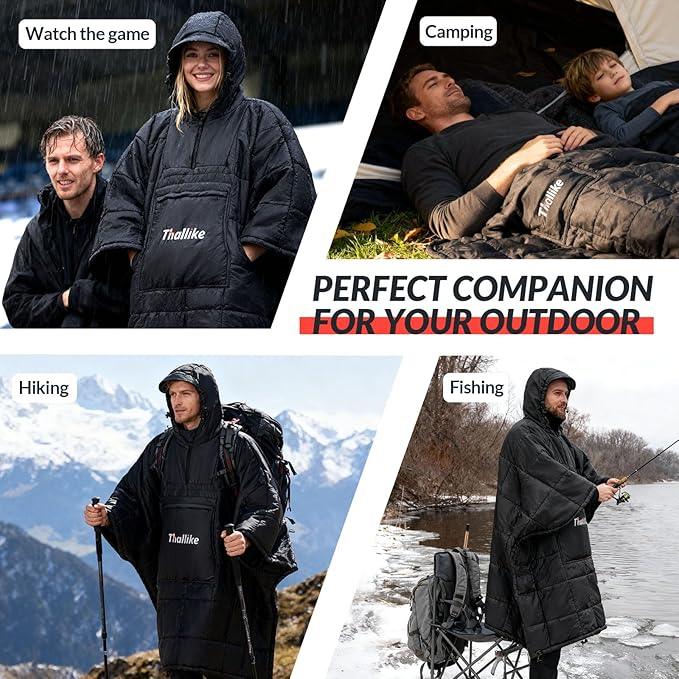 Wearable Camping Blanket Hoodie - Ultralight Windproof Sleeping Bag Poncho for Outdoor Adventures