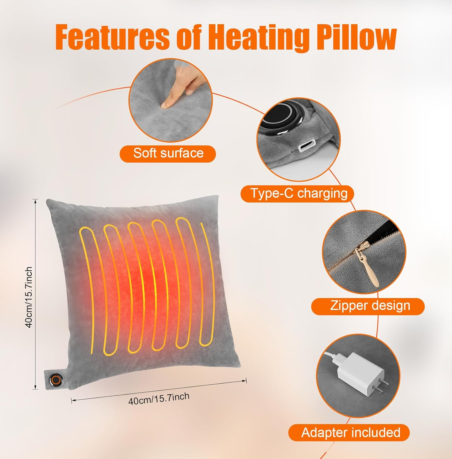 Heated Lumbar Support Pillow - USB Powered Heating Pad for Back Pain Relief, Office Chair & Period Cramps