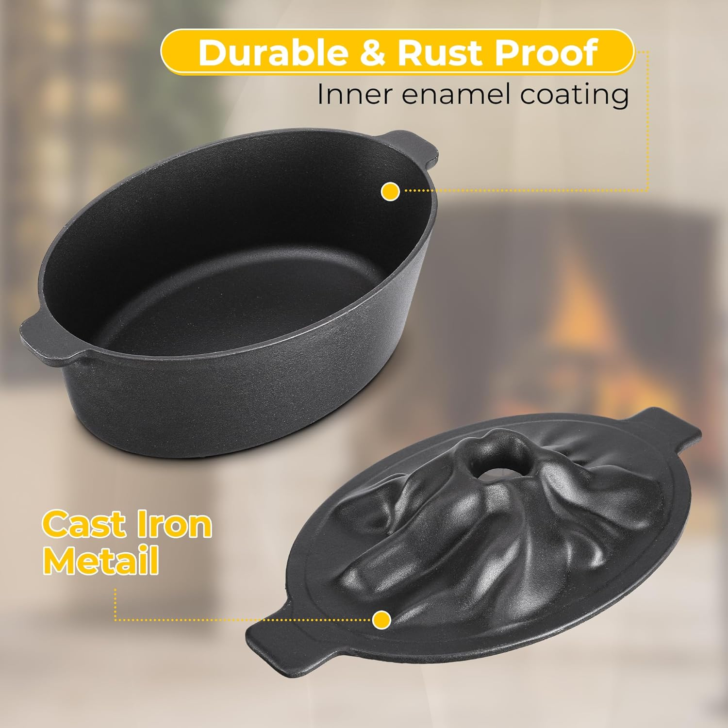 Wood Stove Humidifier Pot - Cast Iron Steamer with Porcelain Interior & Handle