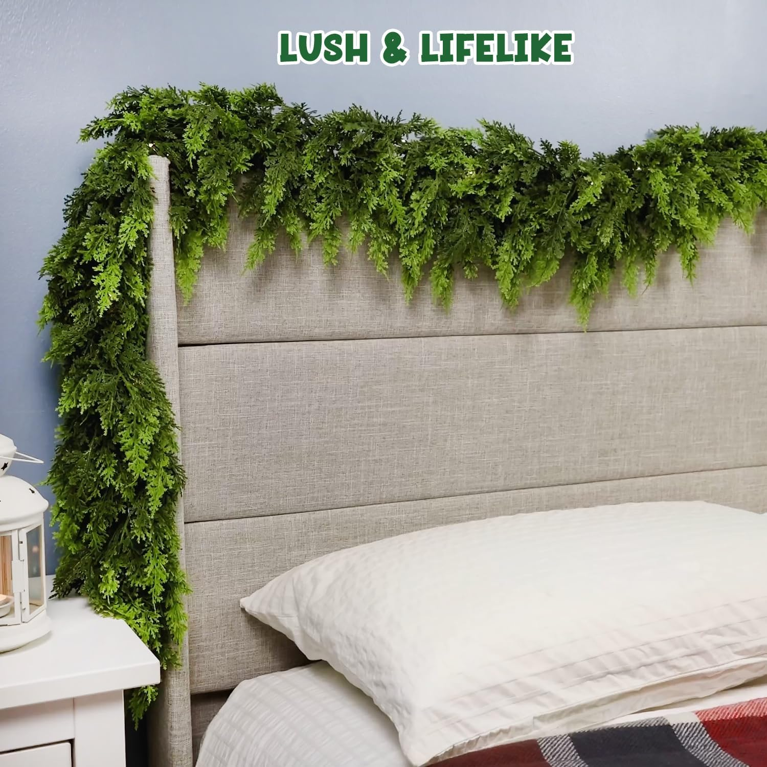 9FT Prelit Cedar Garland - Battery Operated with Warm LED Lights for Indoor/Outdoor