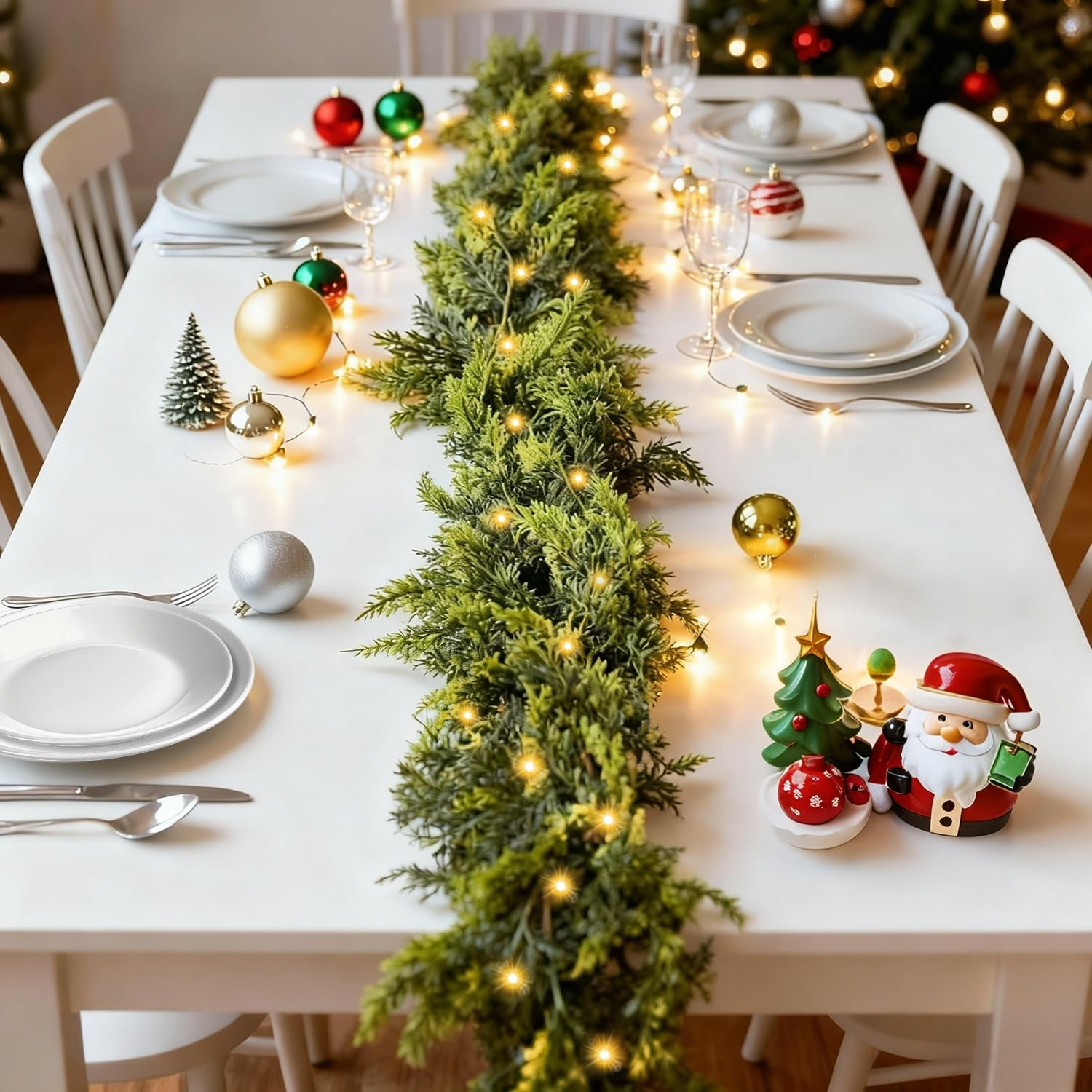 9FT Prelit Cedar Garland - Battery Operated with Warm LED Lights for Indoor/Outdoor