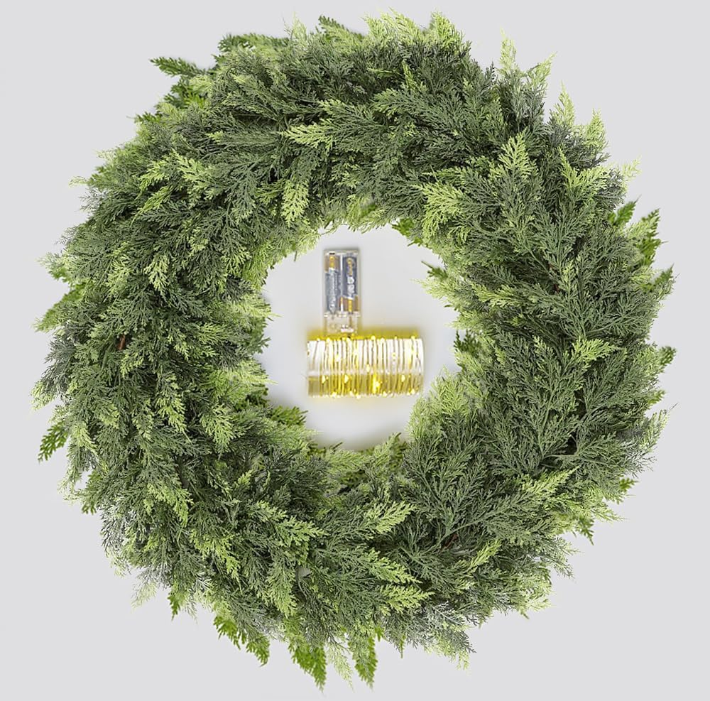 9FT Prelit Cedar Garland - Battery Operated with Warm LED Lights for Indoor/Outdoor