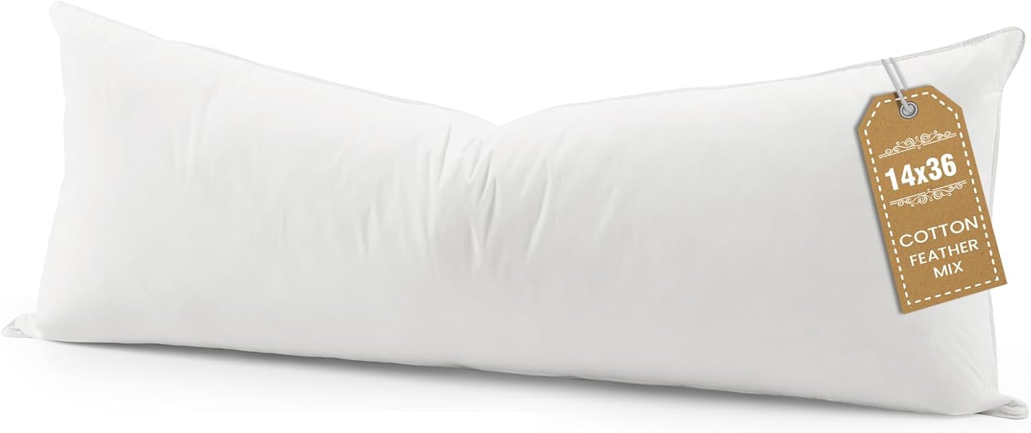BHZ Euro Throw Pillow Insert 14x36 - Down Feather Alternative Hypoallergenic Pillow for Couch, Bed & Sofa with Cotton Cover