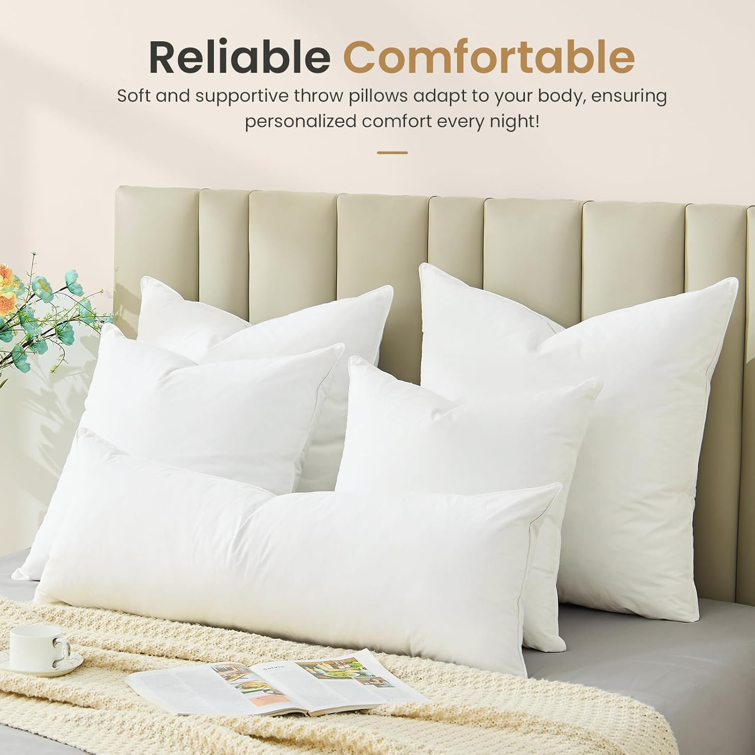 BHZ Euro Throw Pillow Insert 14x36 - Down Feather Alternative Hypoallergenic Pillow for Couch, Bed & Sofa with Cotton Cover