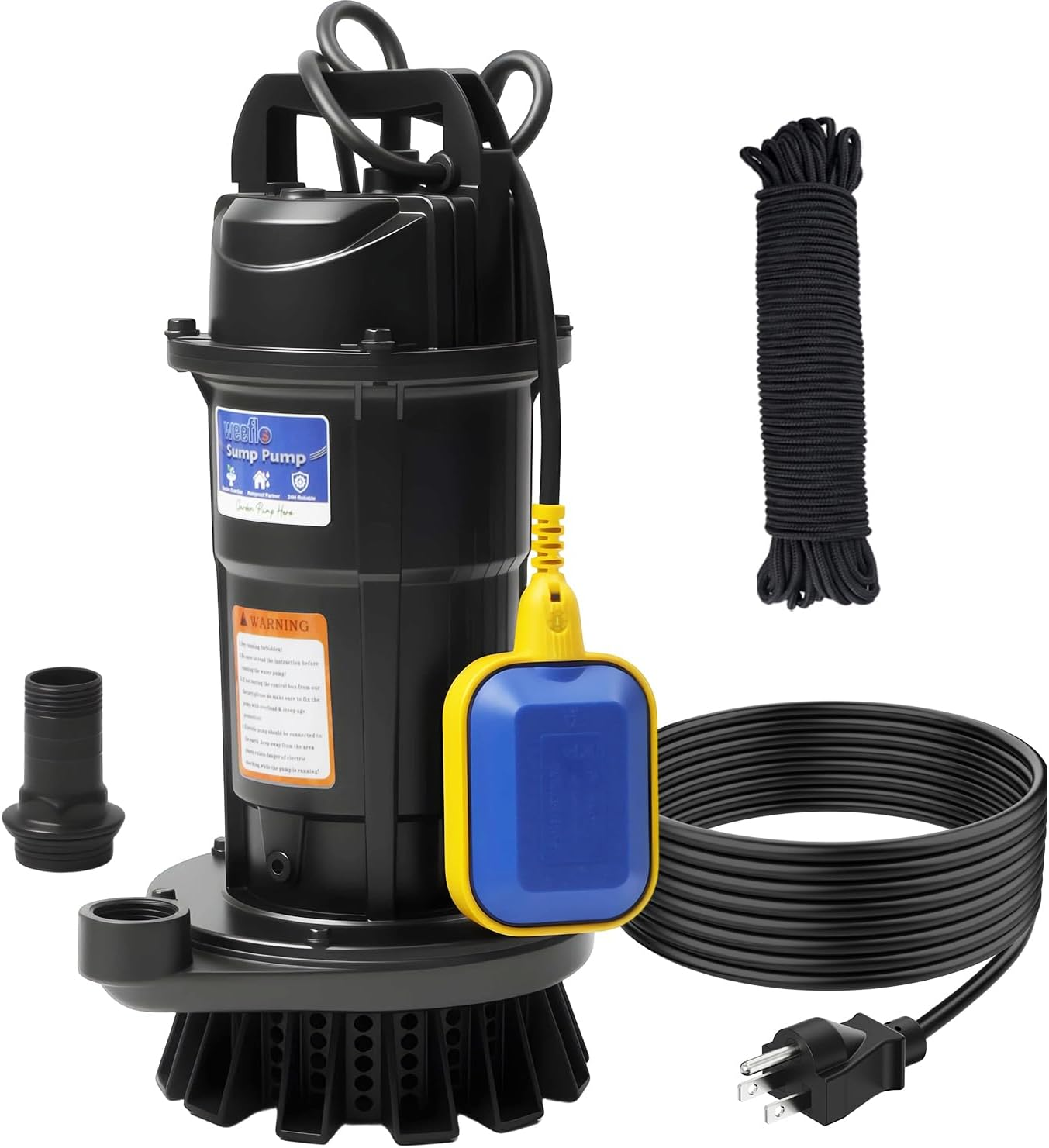 1.6HP Submersible Sump Pump 6300 GPH - Weeflos Heavy Duty Water Removal Pump with Auto Float Switch for Basement Flooding