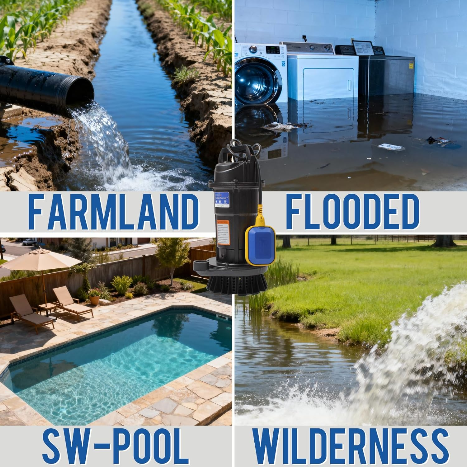 1.6HP Submersible Sump Pump 6300 GPH - Weeflos Heavy Duty Water Removal Pump with Auto Float Switch for Basement Flooding