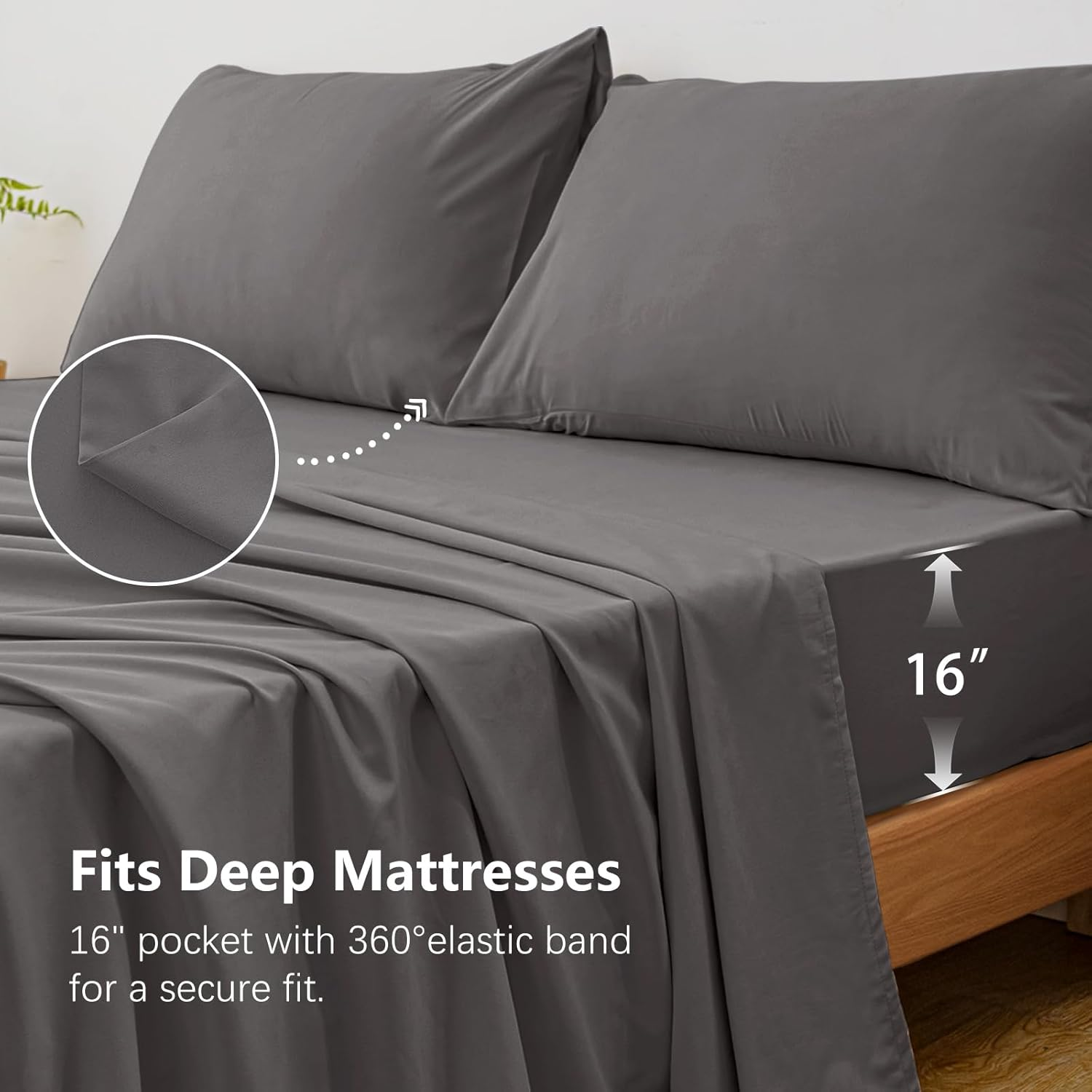 Queen Size Sheet Set 4 Piece - Hotel Luxury Bed Sheets Deep Pocket - Soft Breathable Wrinkle Fade Resistant Bedding - Dark Grey