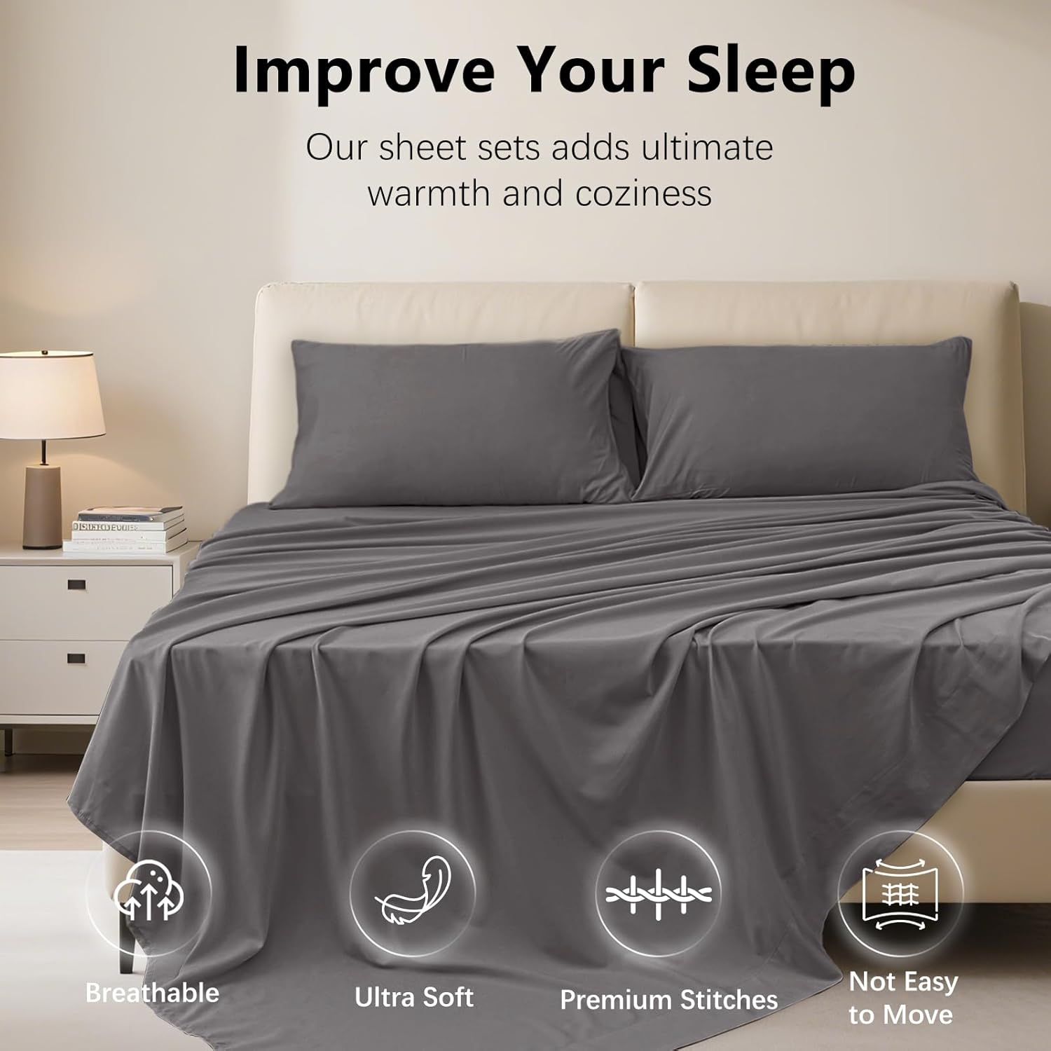 Queen Size Sheet Set 4 Piece - Hotel Luxury Bed Sheets Deep Pocket - Soft Breathable Wrinkle Fade Resistant Bedding - Dark Grey