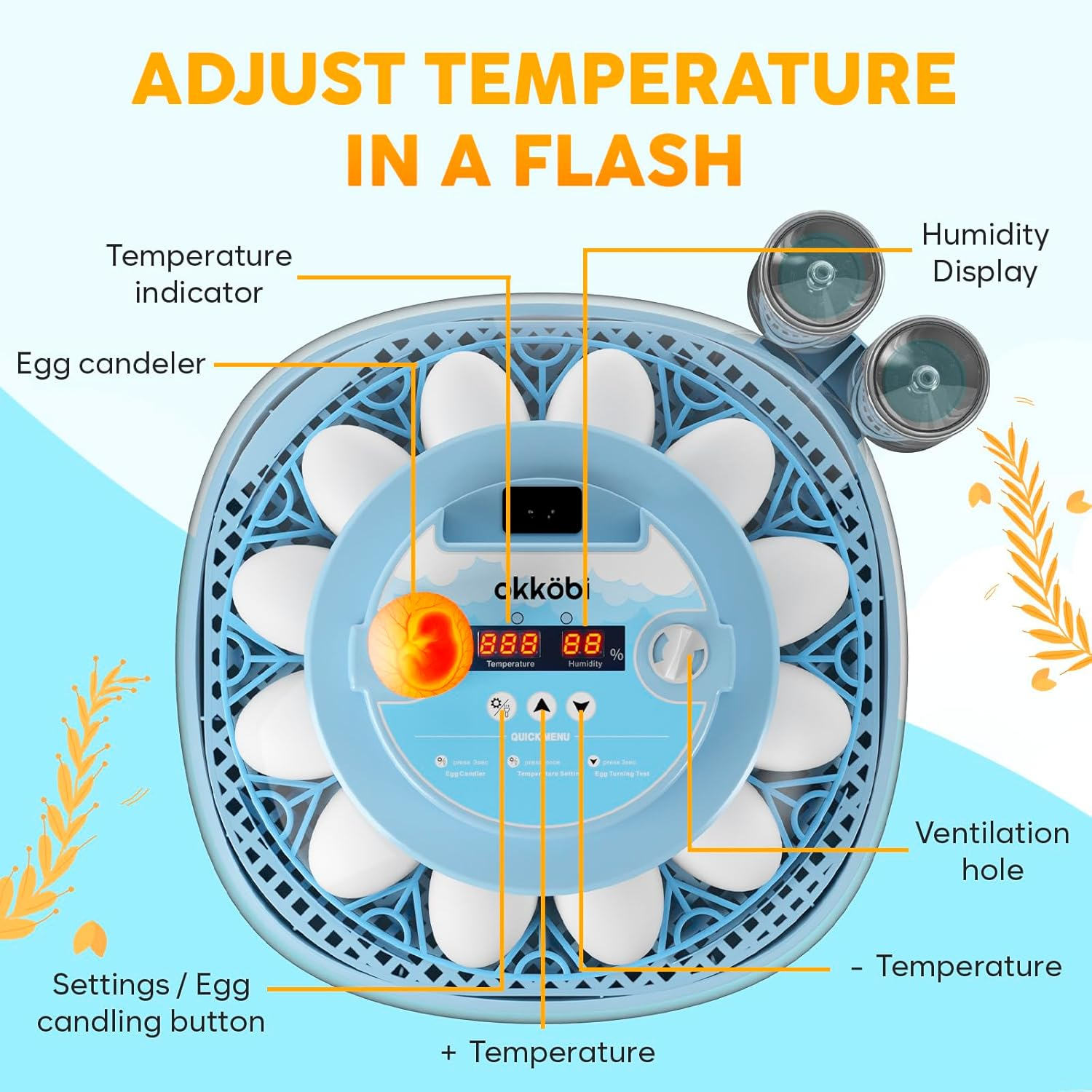 12 Egg Incubator with Automatic Egg Turning and Humidity Control – Egg Incubators for Hatching Eggs – Egg Candler, Water Bottle Refill, Air Vent