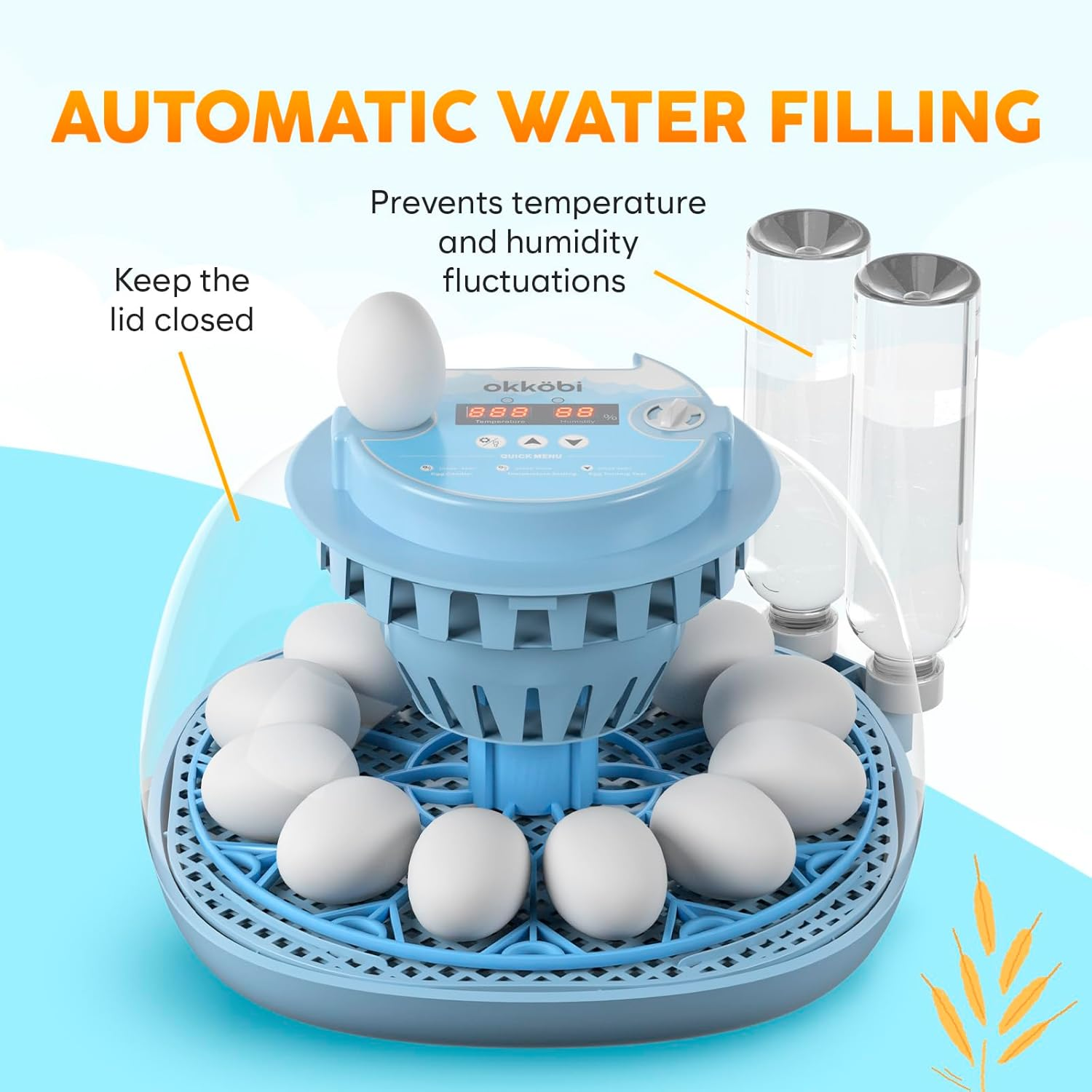 12 Egg Incubator with Automatic Egg Turning and Humidity Control – Egg Incubators for Hatching Eggs – Egg Candler, Water Bottle Refill, Air Vent