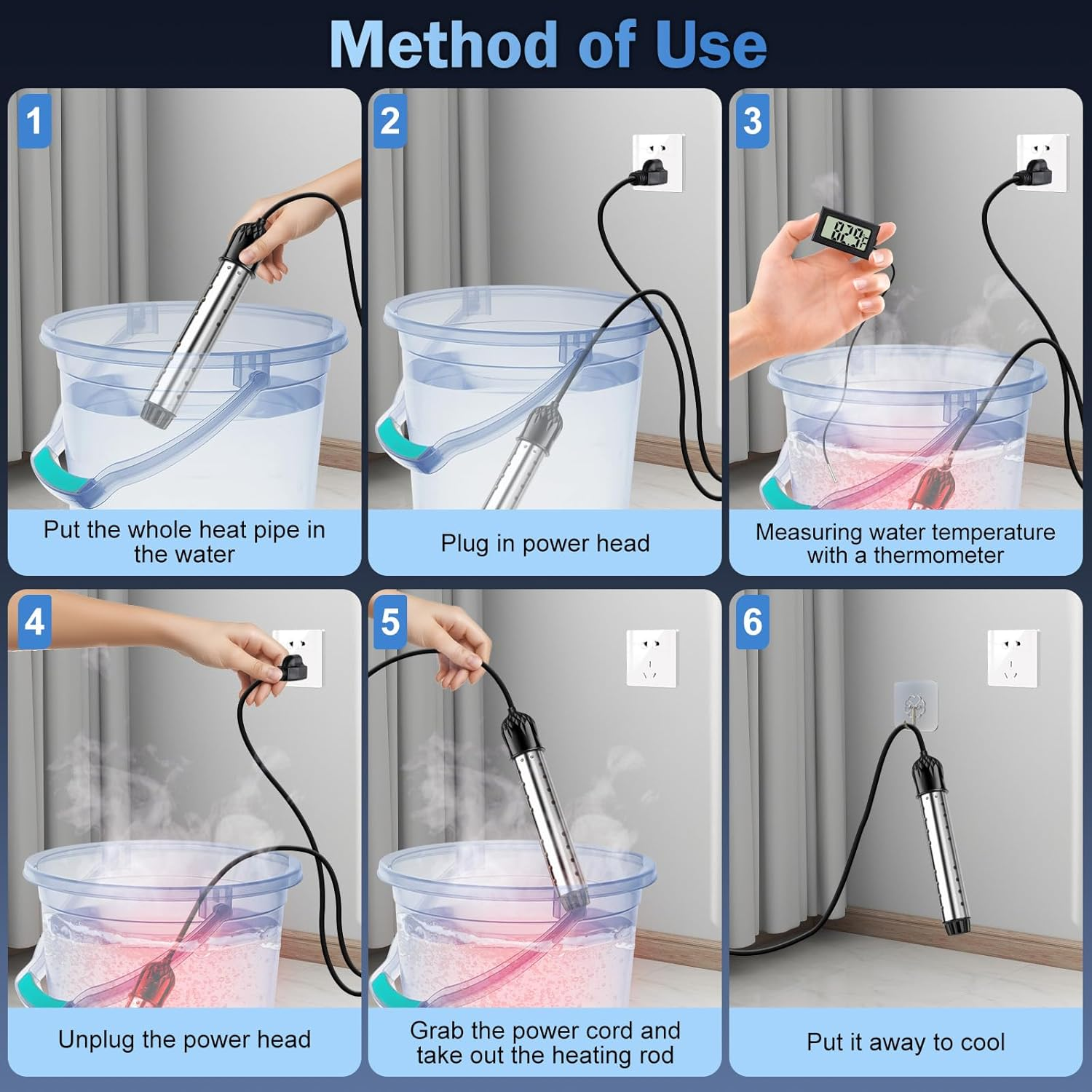 2000W Portable Immersion Water Heater with Digital Thermometer | Pool & Bathtub Heater | Fast Heating for Small Pools & Tanks