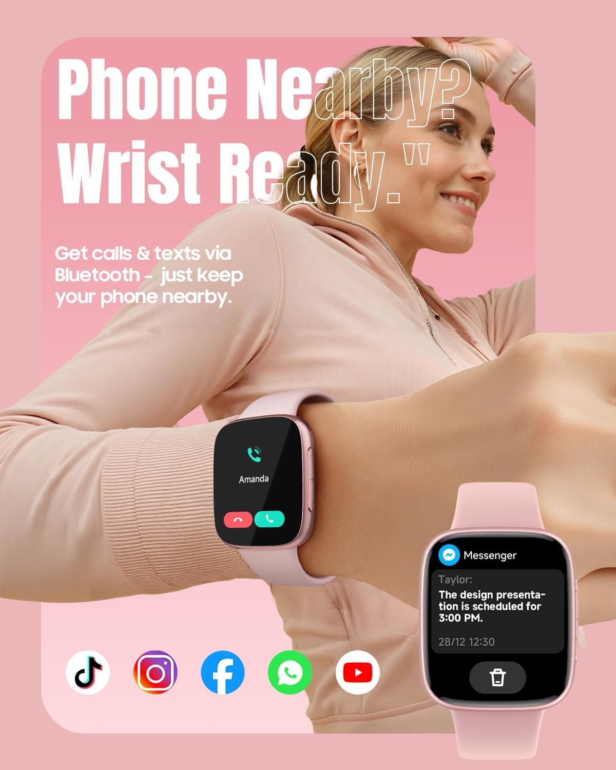 Smart Watch for Women with 1.85" AMOLED Display | Android & iPhone Compatible | 10-Day Battery, 3ATM Waterproof Fitness Tracker