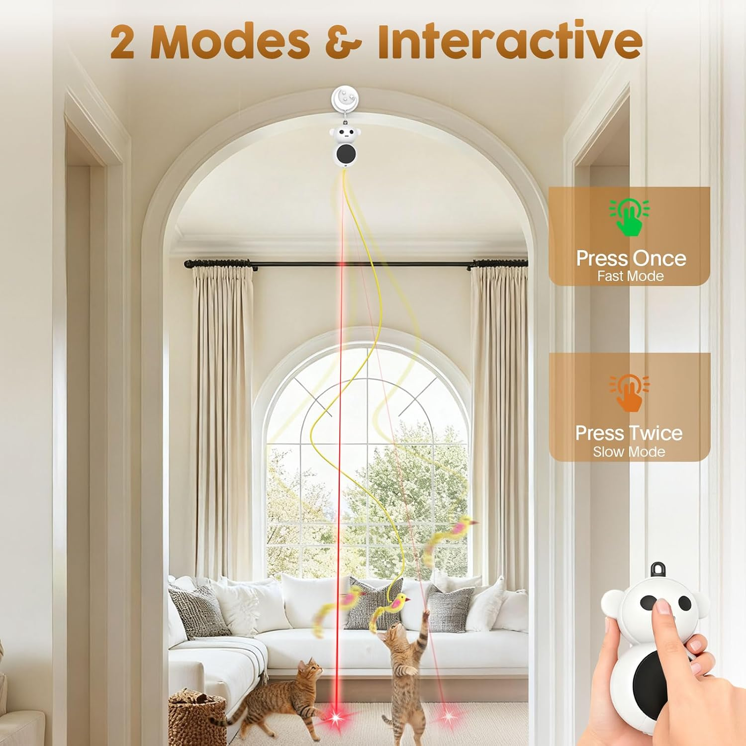 Interactive Cat Toys for Indoor Cats - 2-in-1 Laser Pointer & Automatic Flying Bird Wand | Smart Motion Sensor with Adjustable Speed & USB Rechargeable