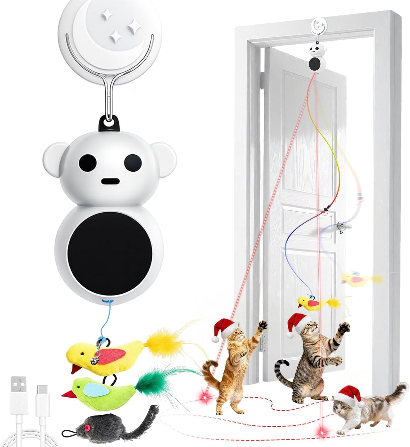 Interactive Cat Toys for Indoor Cats - 2-in-1 Laser Pointer & Automatic Flying Bird Wand | Smart Motion Sensor with Adjustable Speed & USB Rechargeable
