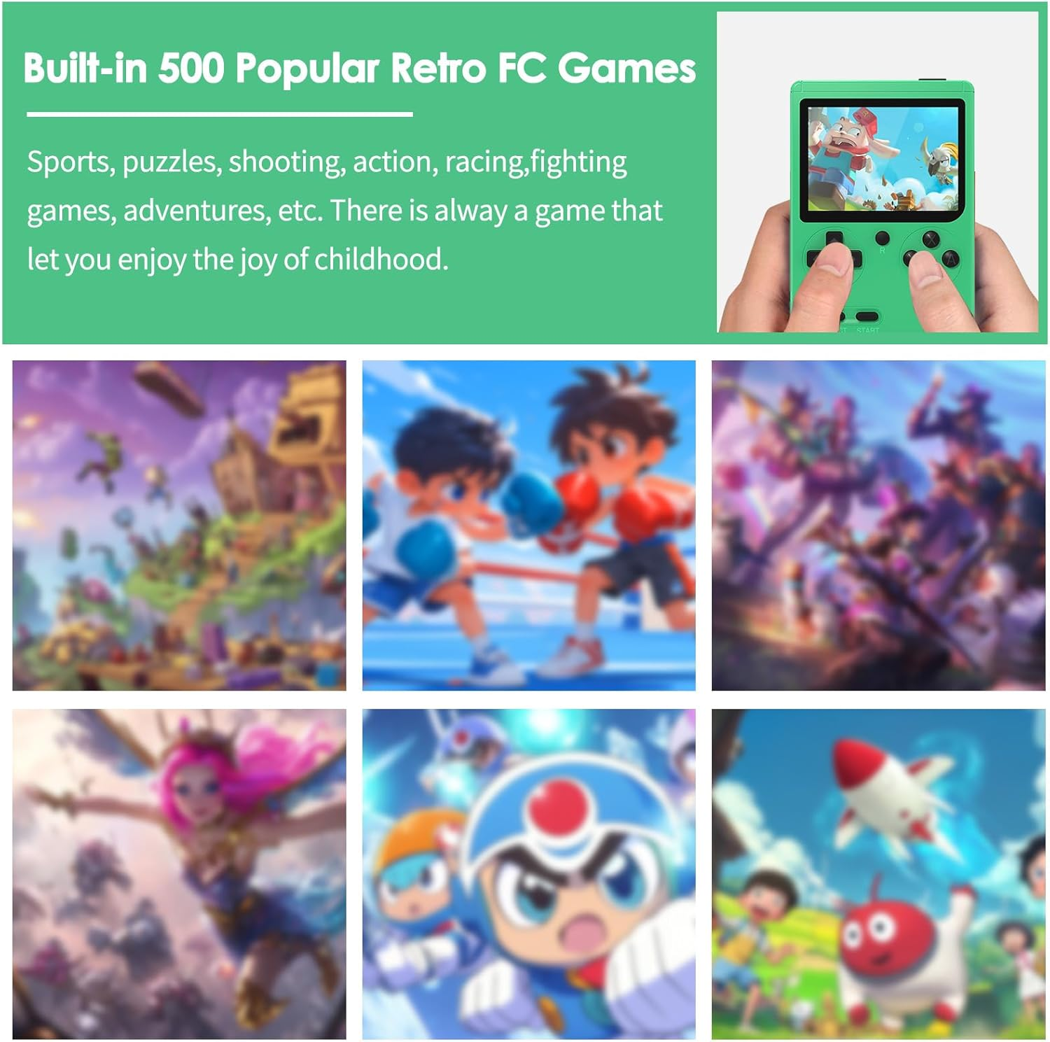 Handheld FC Game Console with 500 Classic Games - 3.0 Inch LED Display, Rechargeable Battery | Portable Retro Arcade Gaming System for Kids & Adults