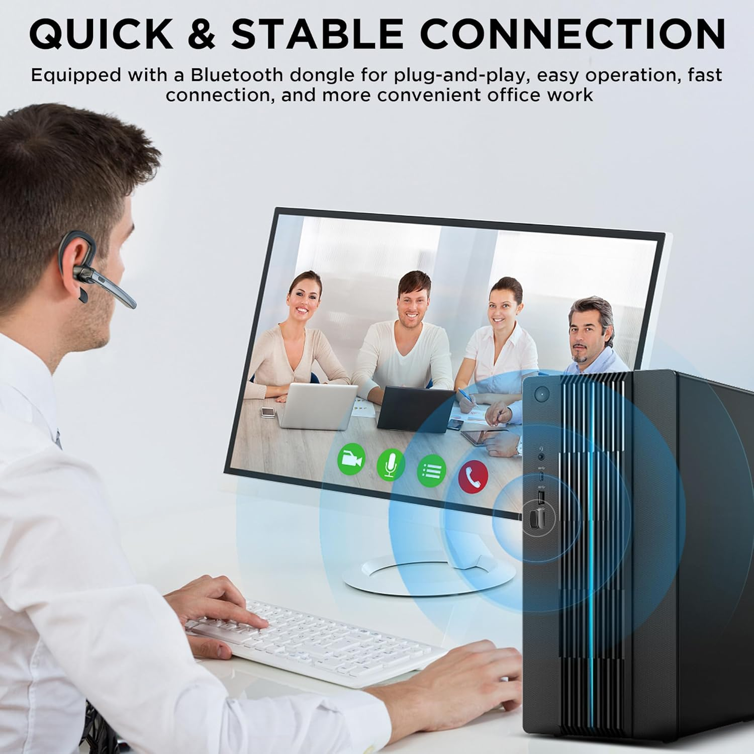 Bluetooth 5.3 Headset with 600mAh Charging Case - 110H Playtime Wireless Earpiece for Trucker Office Work