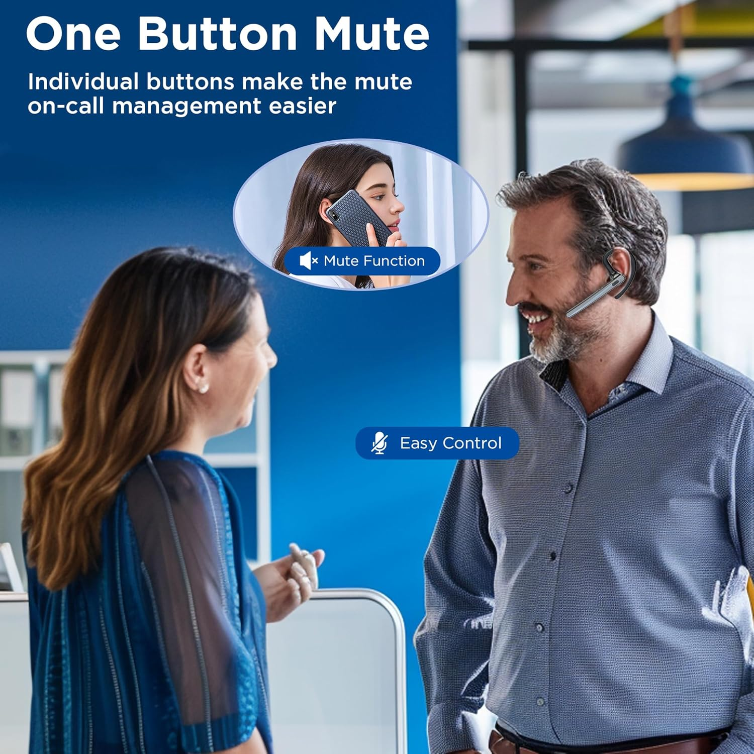 Bluetooth 5.3 Headset with 600mAh Charging Case - 110H Playtime Wireless Earpiece for Trucker Office Work