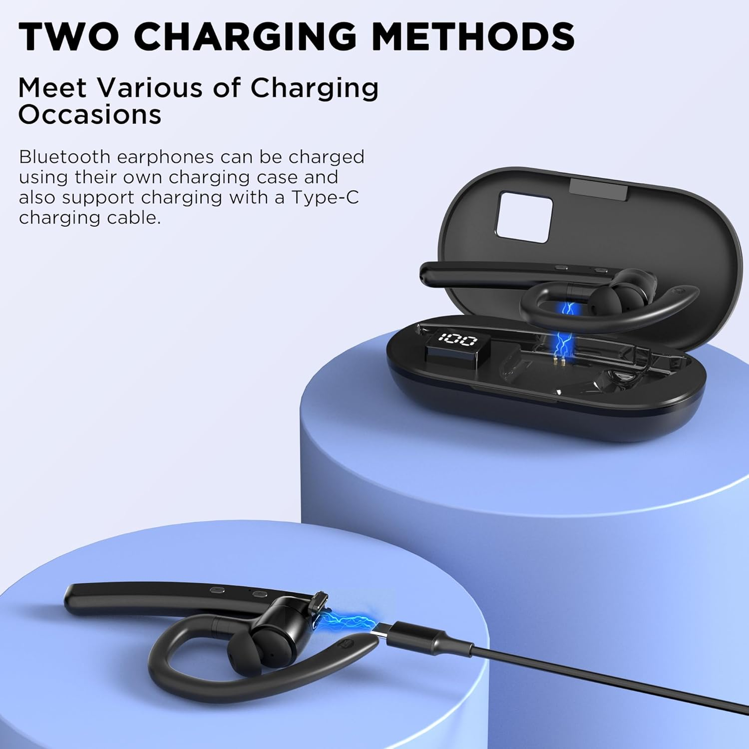 Bluetooth 5.3 Headset with 600mAh Charging Case - 110H Playtime Wireless Earpiece for Trucker Office Work