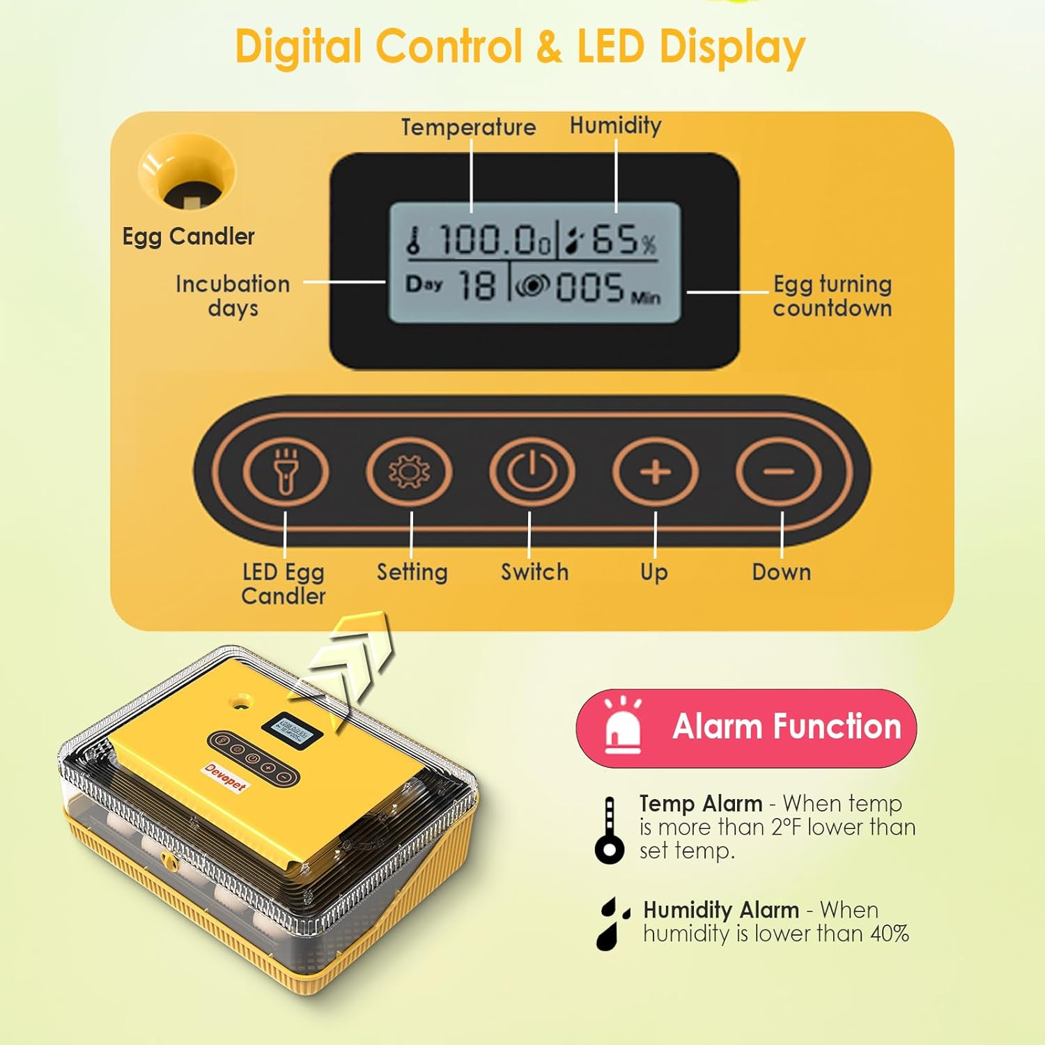 Digital Egg Incubator - Automatic Egg Turner with LED Display, Temperature & Humidity Control for 25 Chicken Eggs
