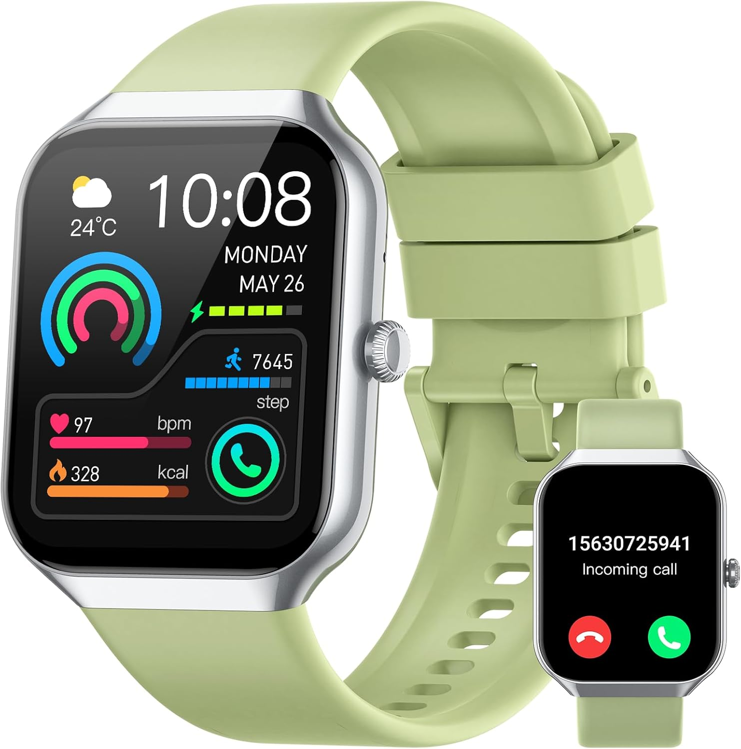 Smart Watch 1.96" HD for Men & Women - Answer/Make Calls, Heart Rate & Sleep Monitor, Pedometer, 113+ Sports Modes, IP68 Waterproof - Green