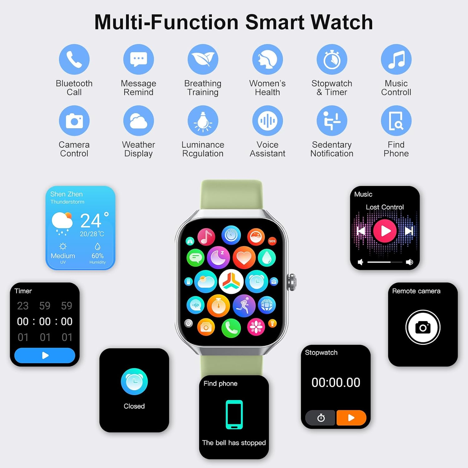 Smart Watch 1.96" HD for Men & Women - Answer/Make Calls, Heart Rate & Sleep Monitor, Pedometer, 113+ Sports Modes, IP68 Waterproof - Green