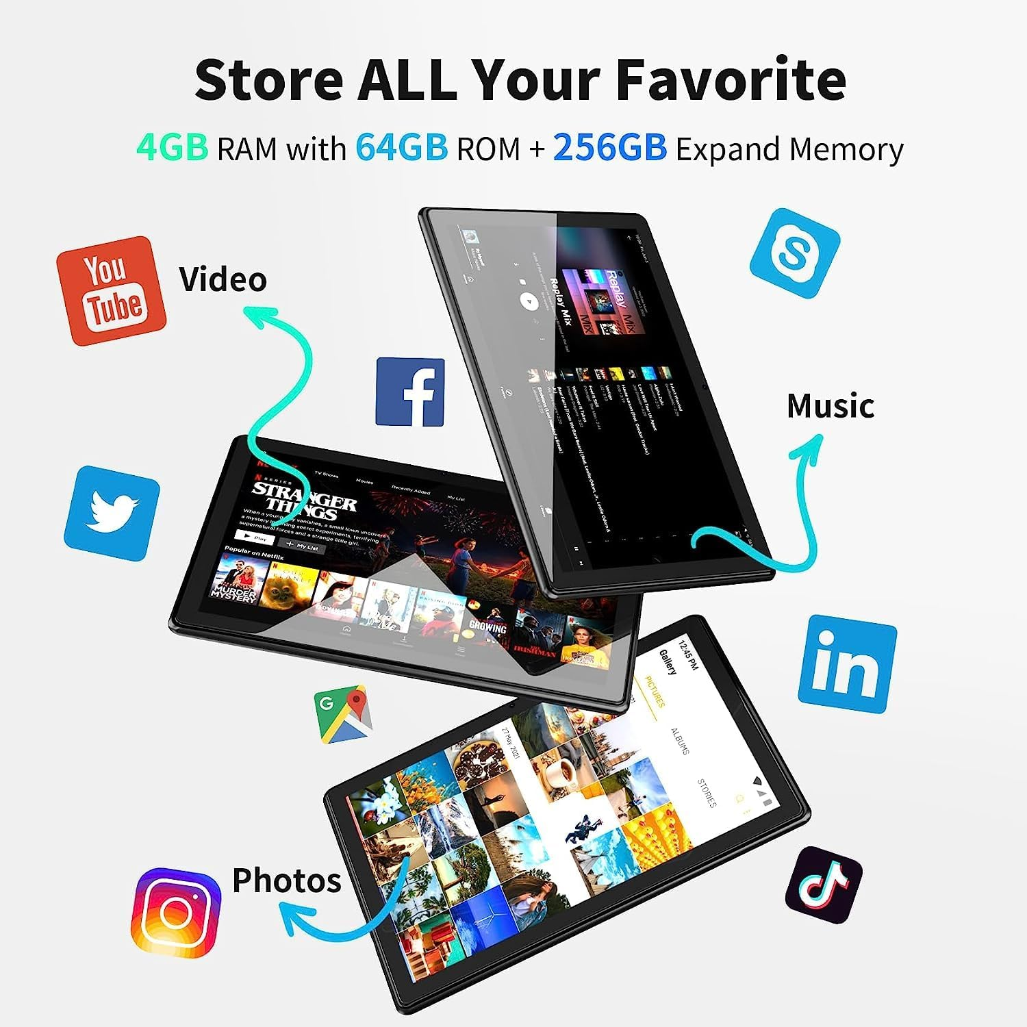 10.1 Inch Tablet PC - 4GB RAM 64GB Storage Android Tablet Computer for Work, Study & Entertainment